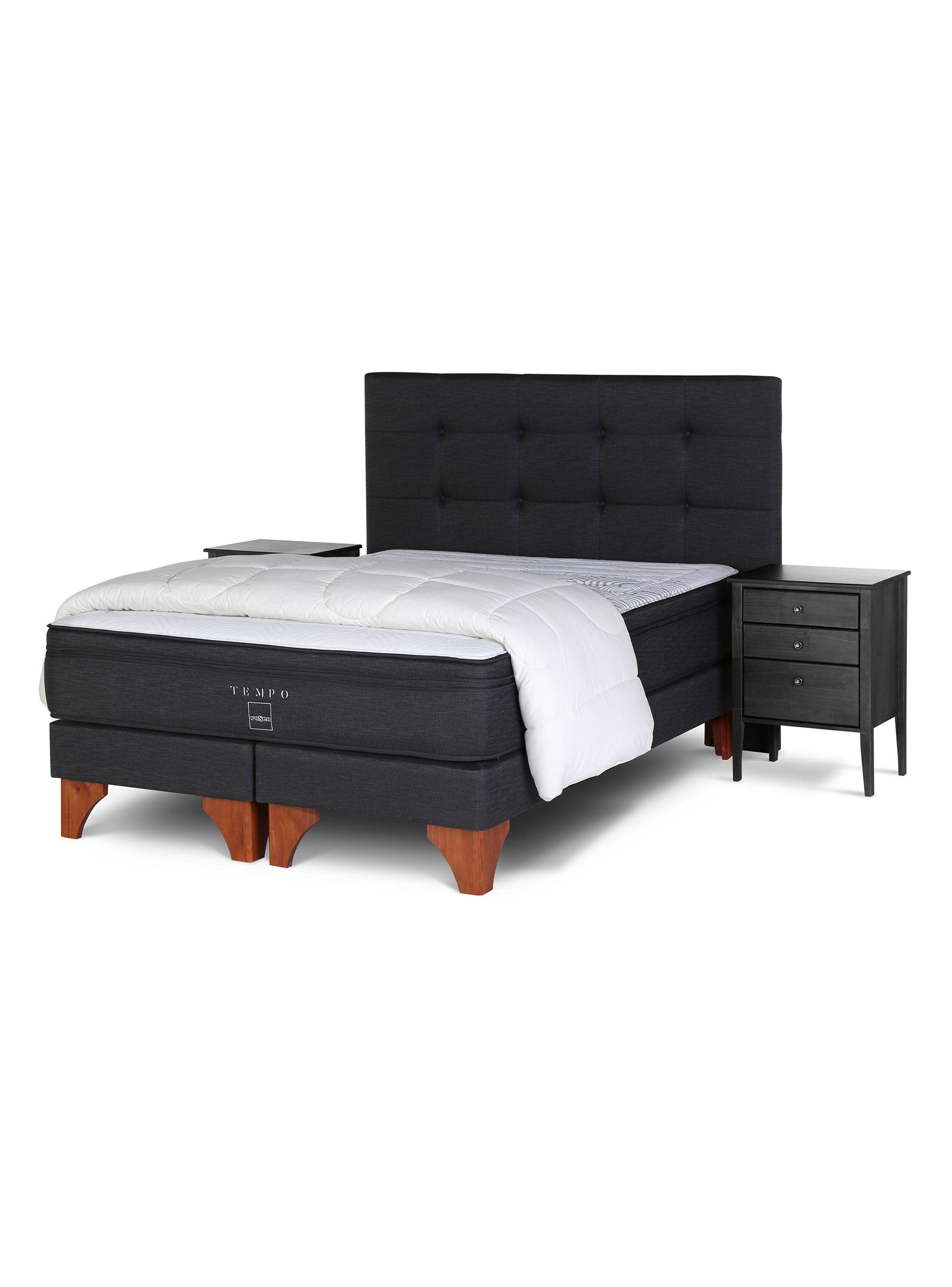 Box Spring Tempo King Base Dividida + Set Muebles Issey Grafito + Plumón-0