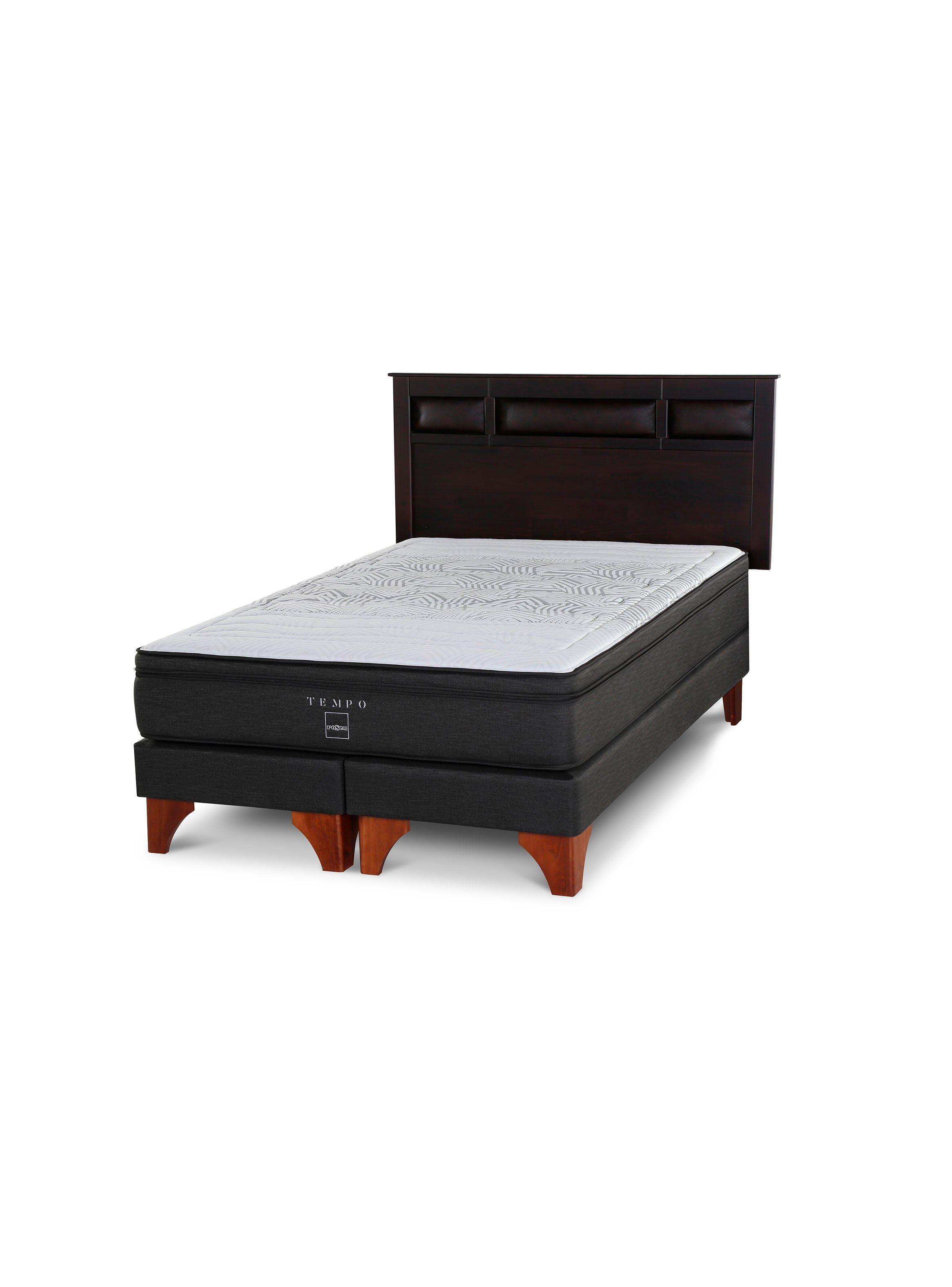 Box Spring Tempo 2 Plazas Long Base Dividida + Respaldo Bilbao Chocolate-0