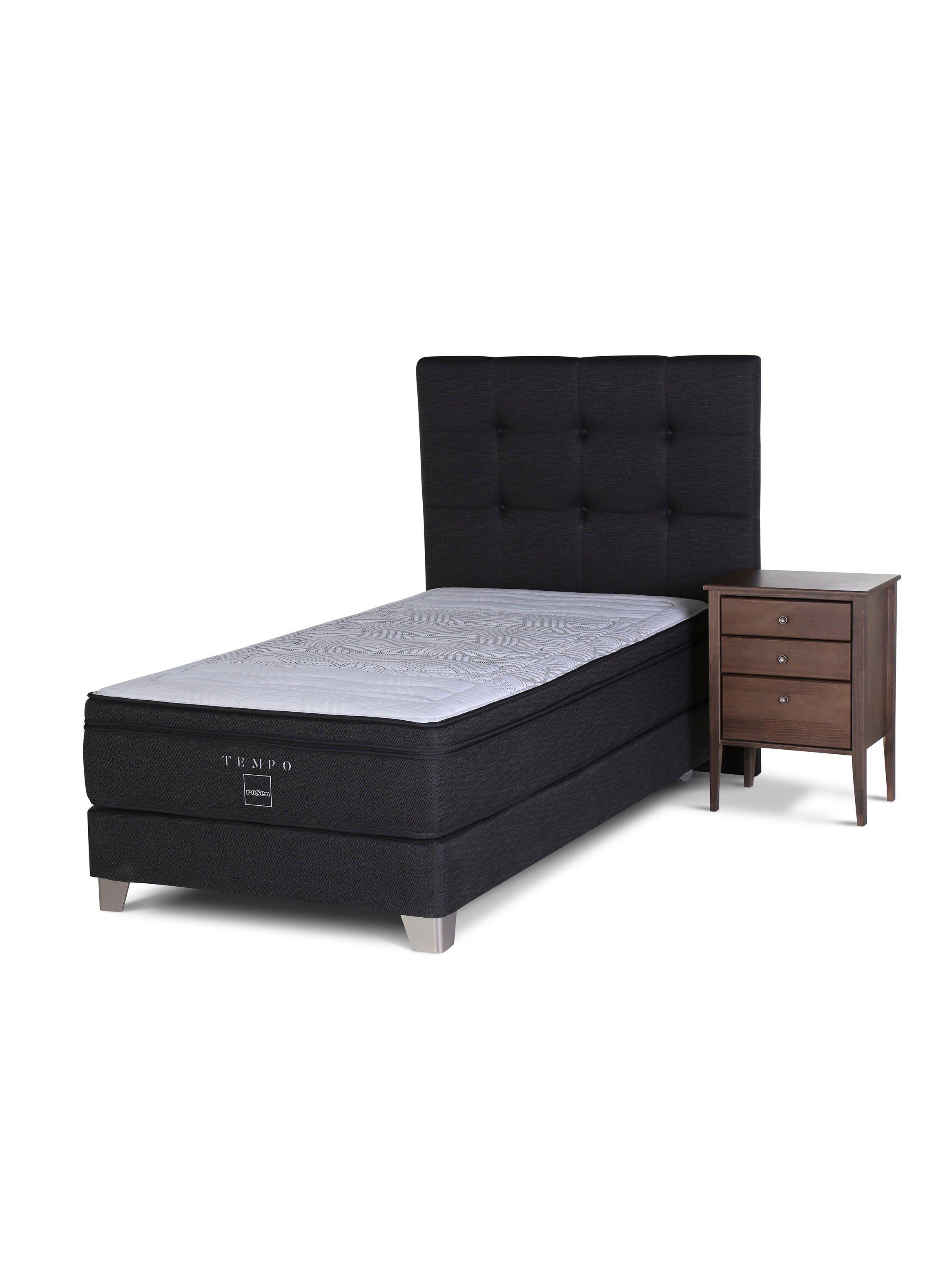 Box Spring Tempo 1.5 Plazas Long + Set Muebles Issey Grafito-0