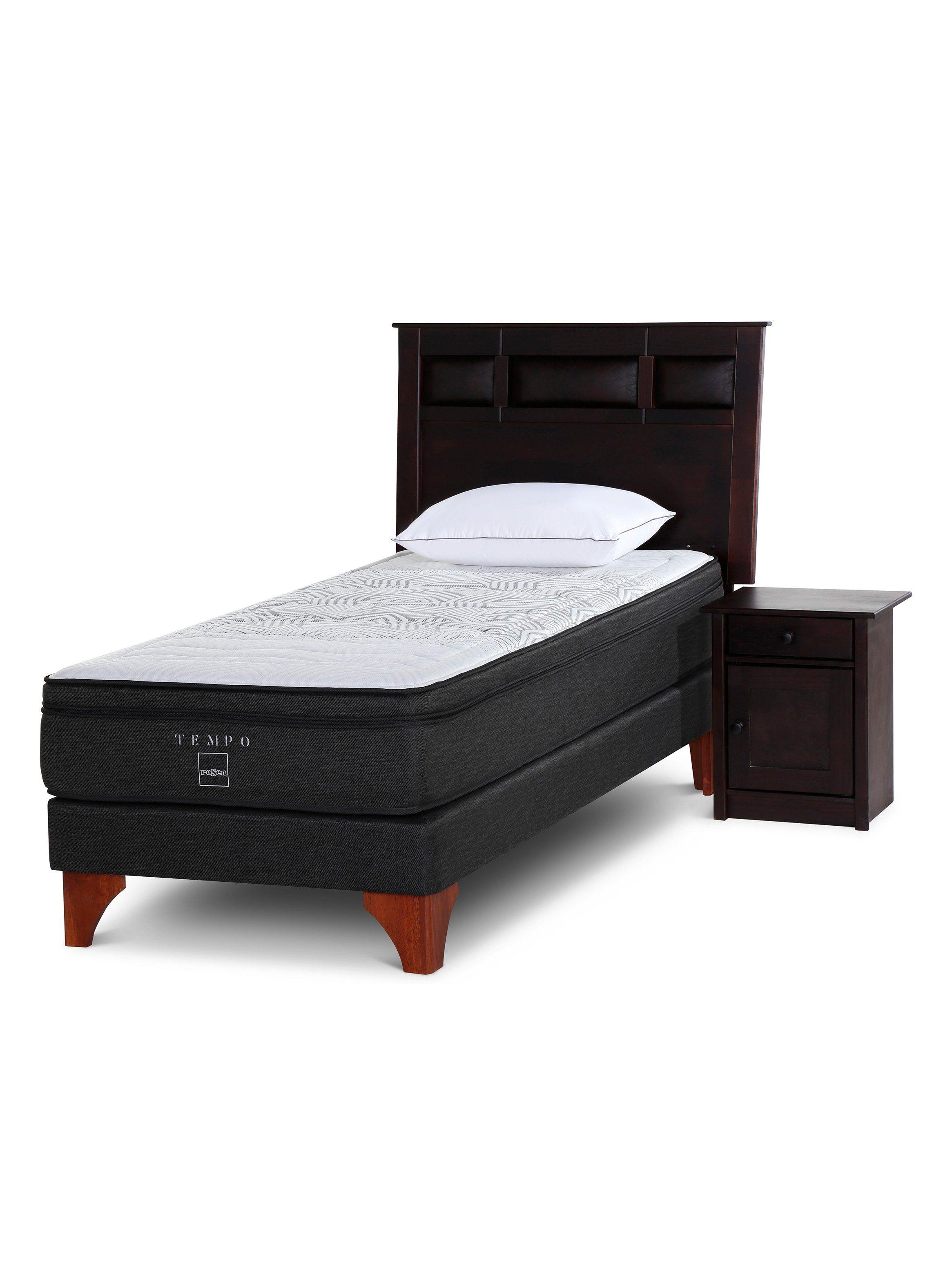 Cama Europea Tempo 1.5 Plazas Long + Set Muebles Bilbao Chocolate + Almohada-0