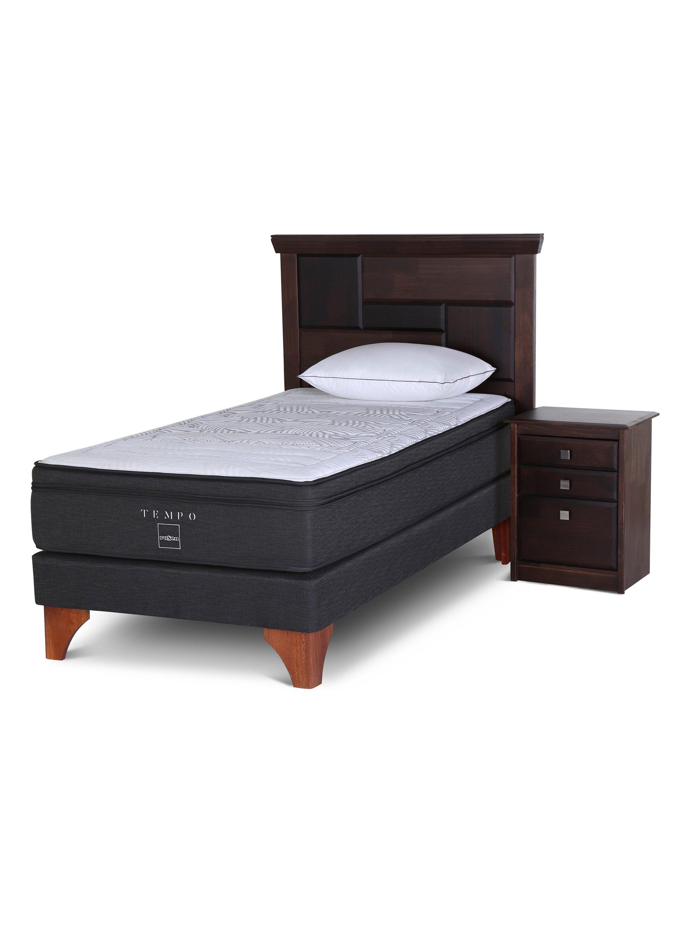 Cama Europea Tempo 1.5 Plazas Long + Set Muebles Domenico Chocolate + Almohada-0