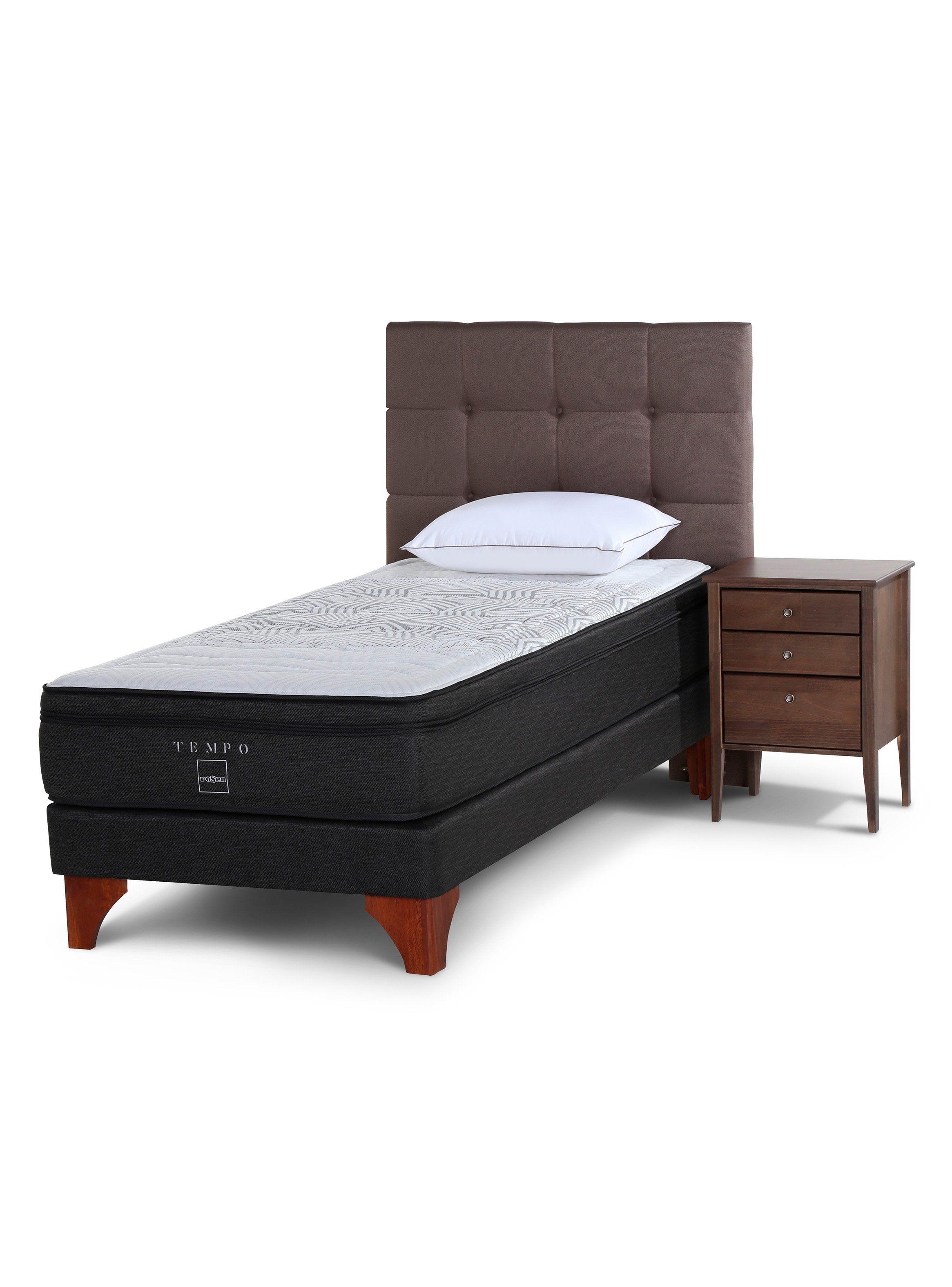 Cama Europea Tempo 1.5 Plazas Long + Set Muebles Issey Café + Almohada-0