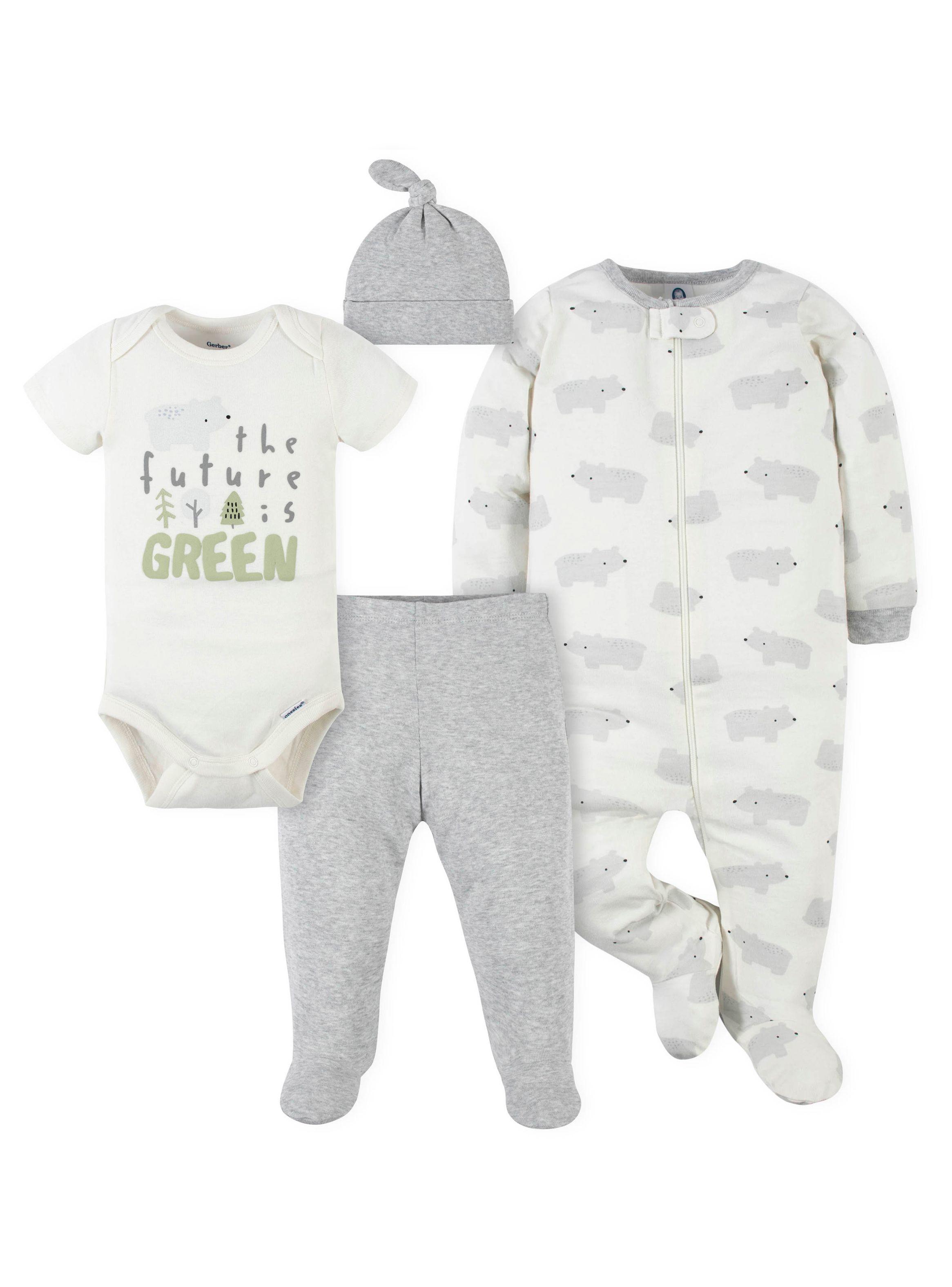 Conjunto de 4 Piezas Body Pijama + Pantalones + Gorro Bear-0