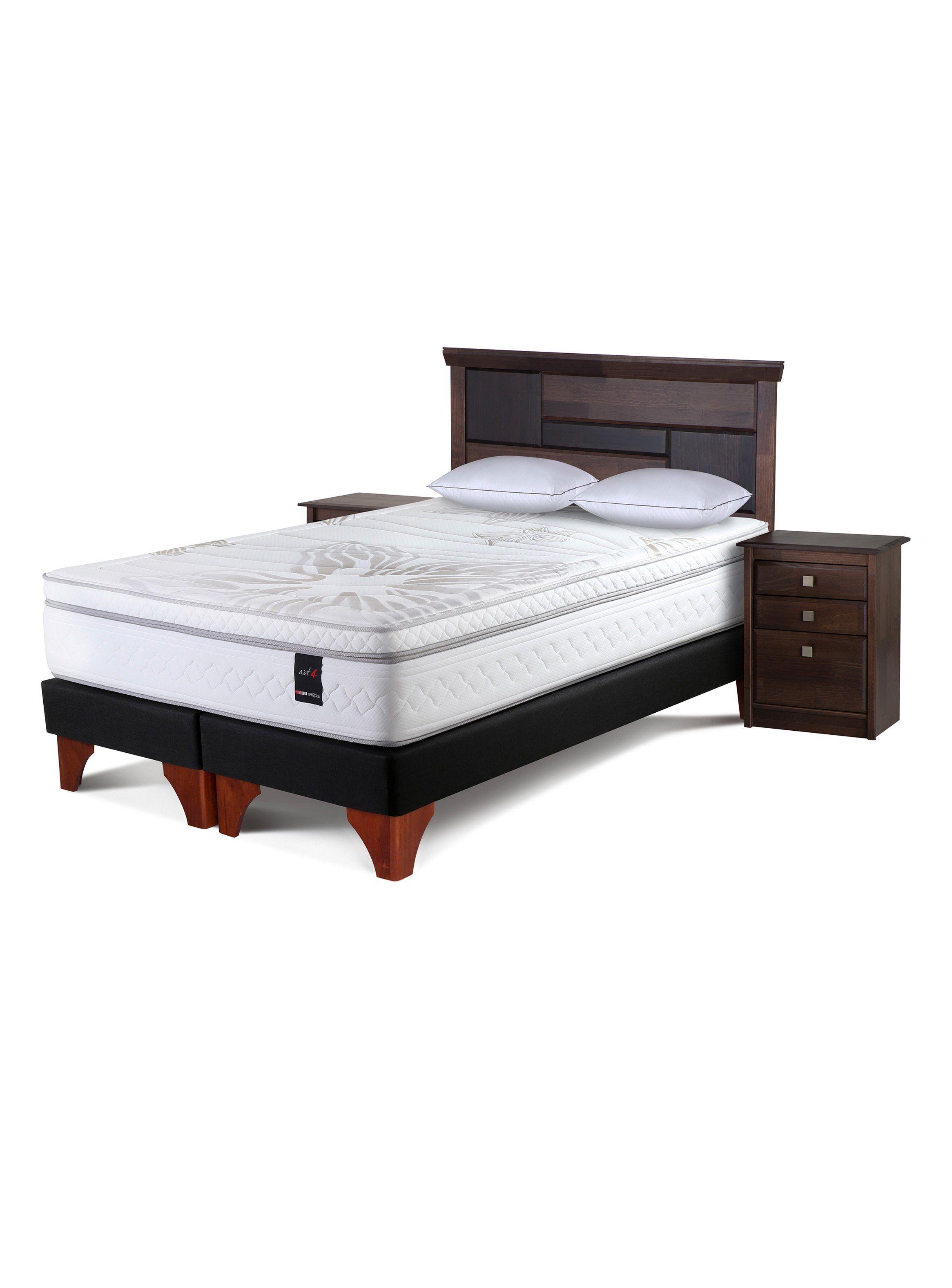Cama Europea Art 4 2 Plazas Long Base Dividida + Set Muebles Domenico Chocolate + Almohadas-0