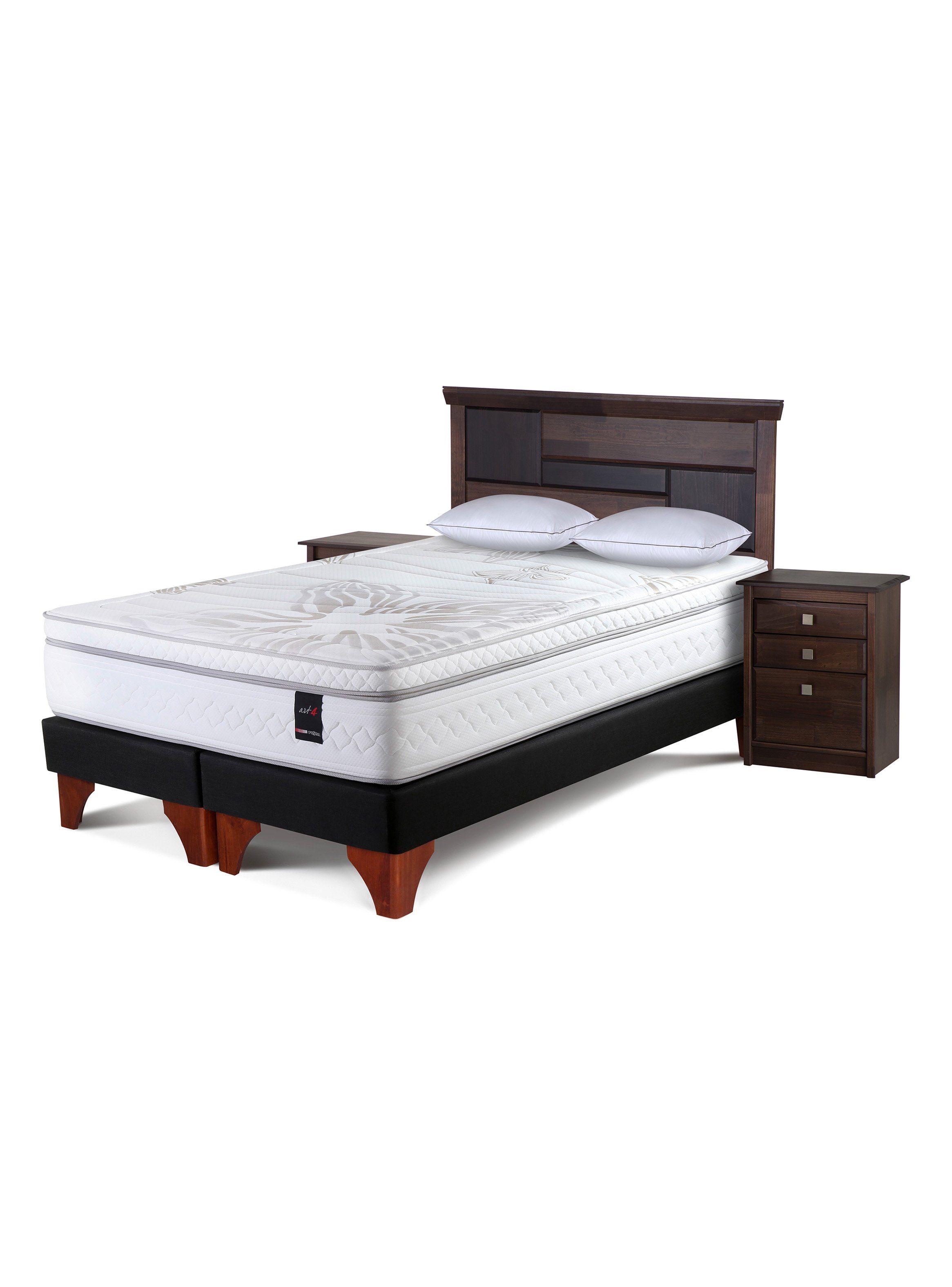 Cama Europea Art 4 King Base Dividida + Set Muebles Domenico Chocolate + Almohadas-0
