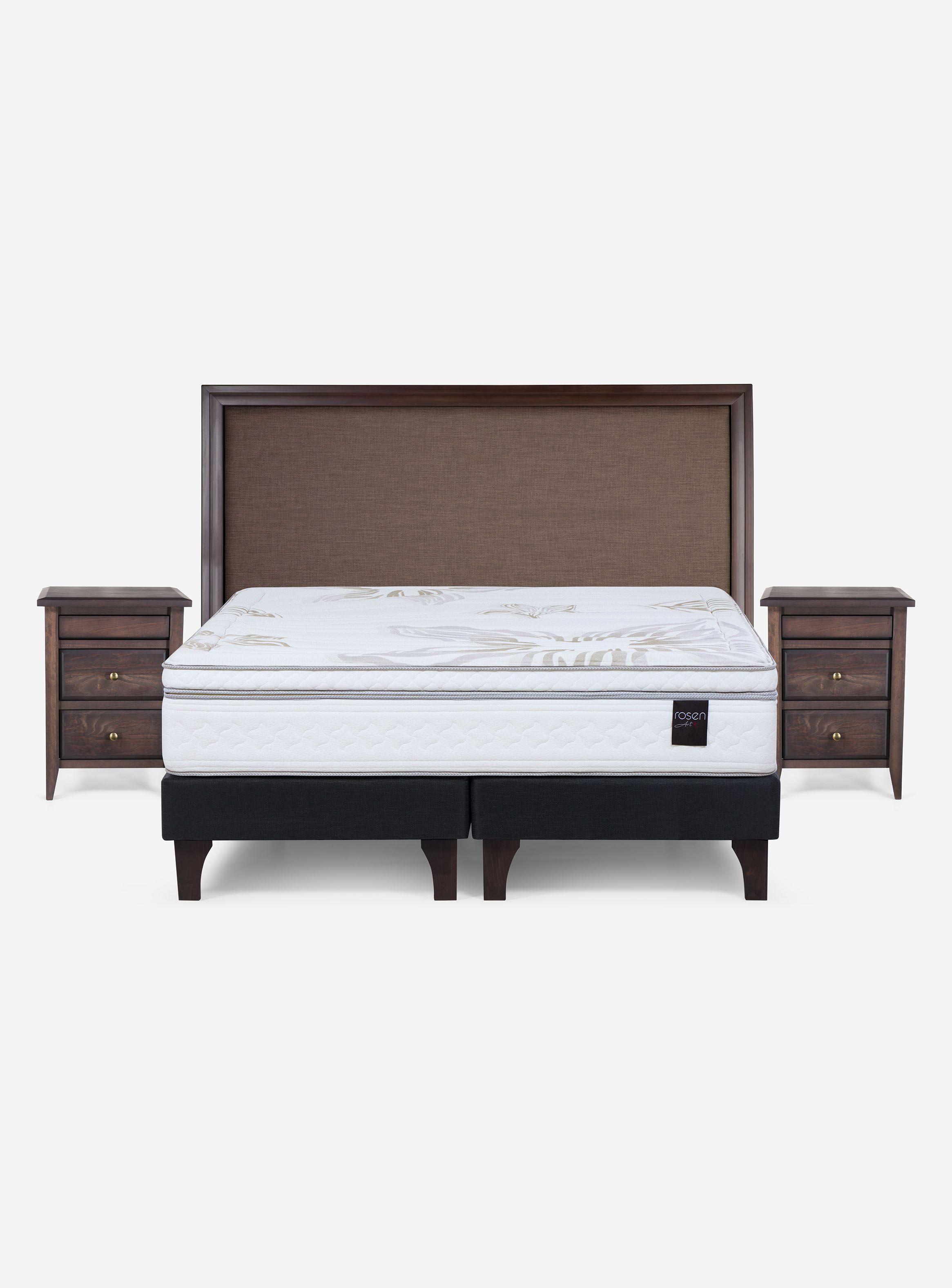 Cama Europea Art 4 2 Plazas Long Base Dividida + Set Muebles Nolita Chocolate-1