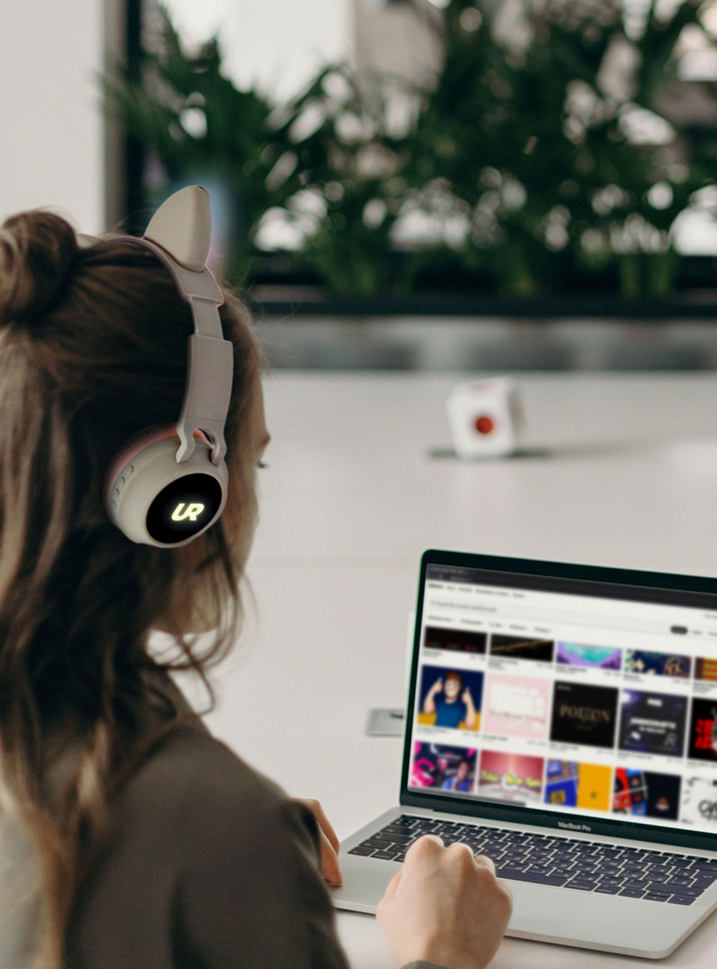 Audífonos Inalámbricos Orejas de Gato Celeste-2