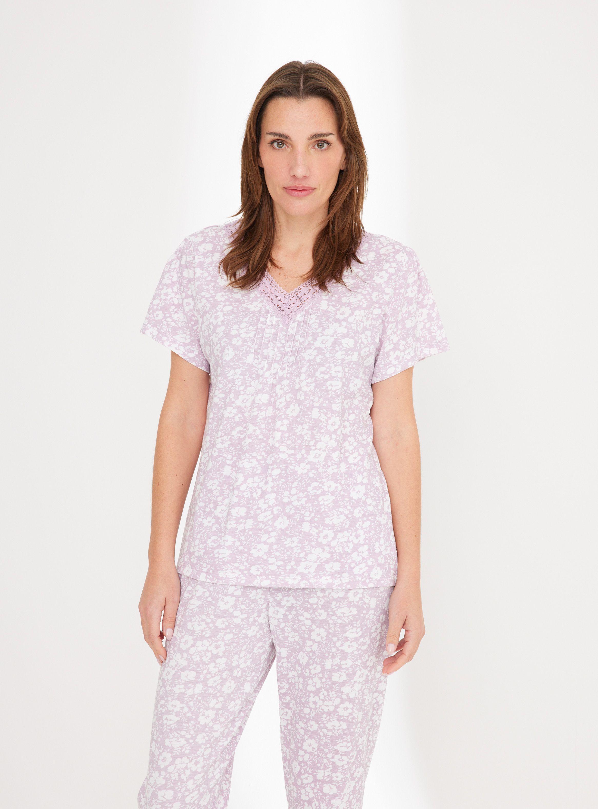 Pijama Full Print con Textura y Encaje-4