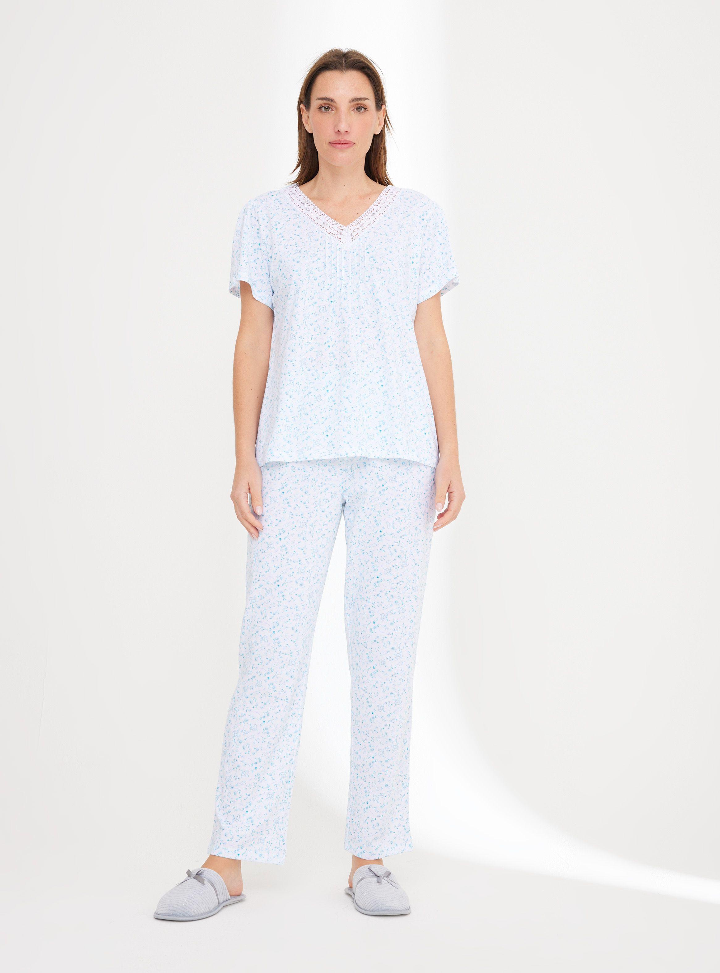 Pijama Full Print con Textura y Encaje-0