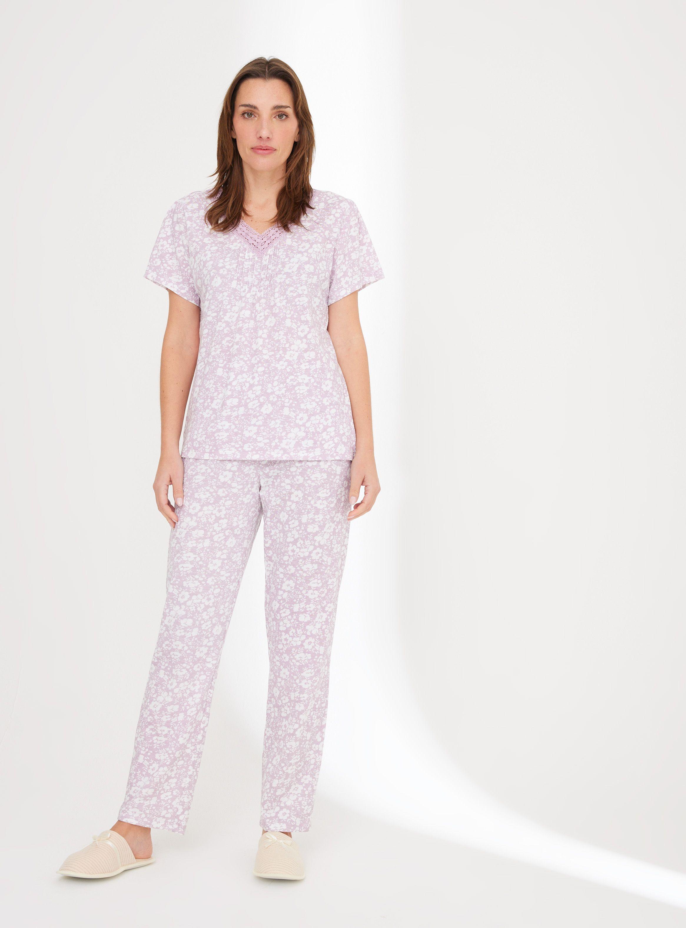 Pijama Full Print con Textura y Encaje-0