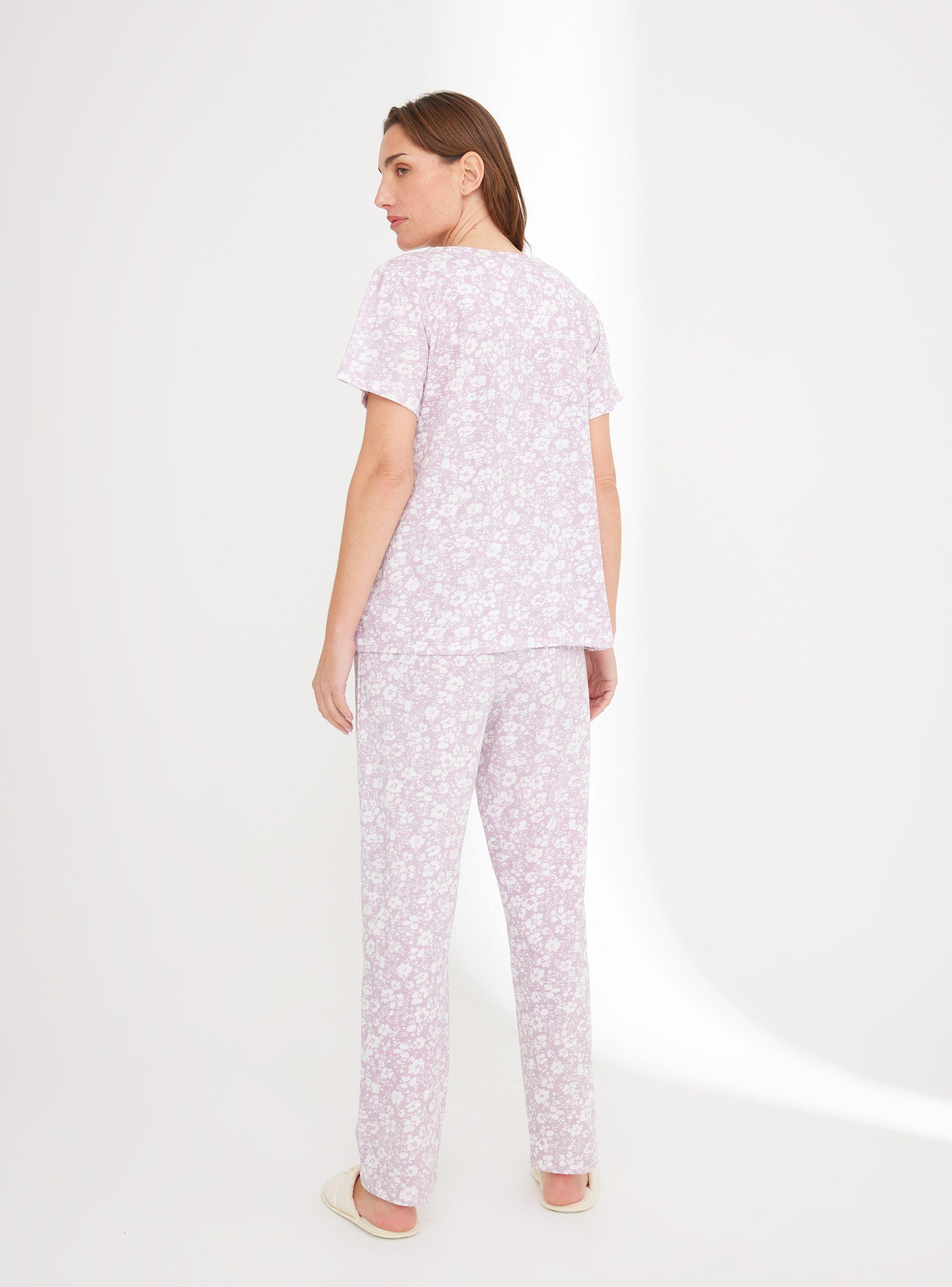 Pijama Full Print con Textura y Encaje-1
