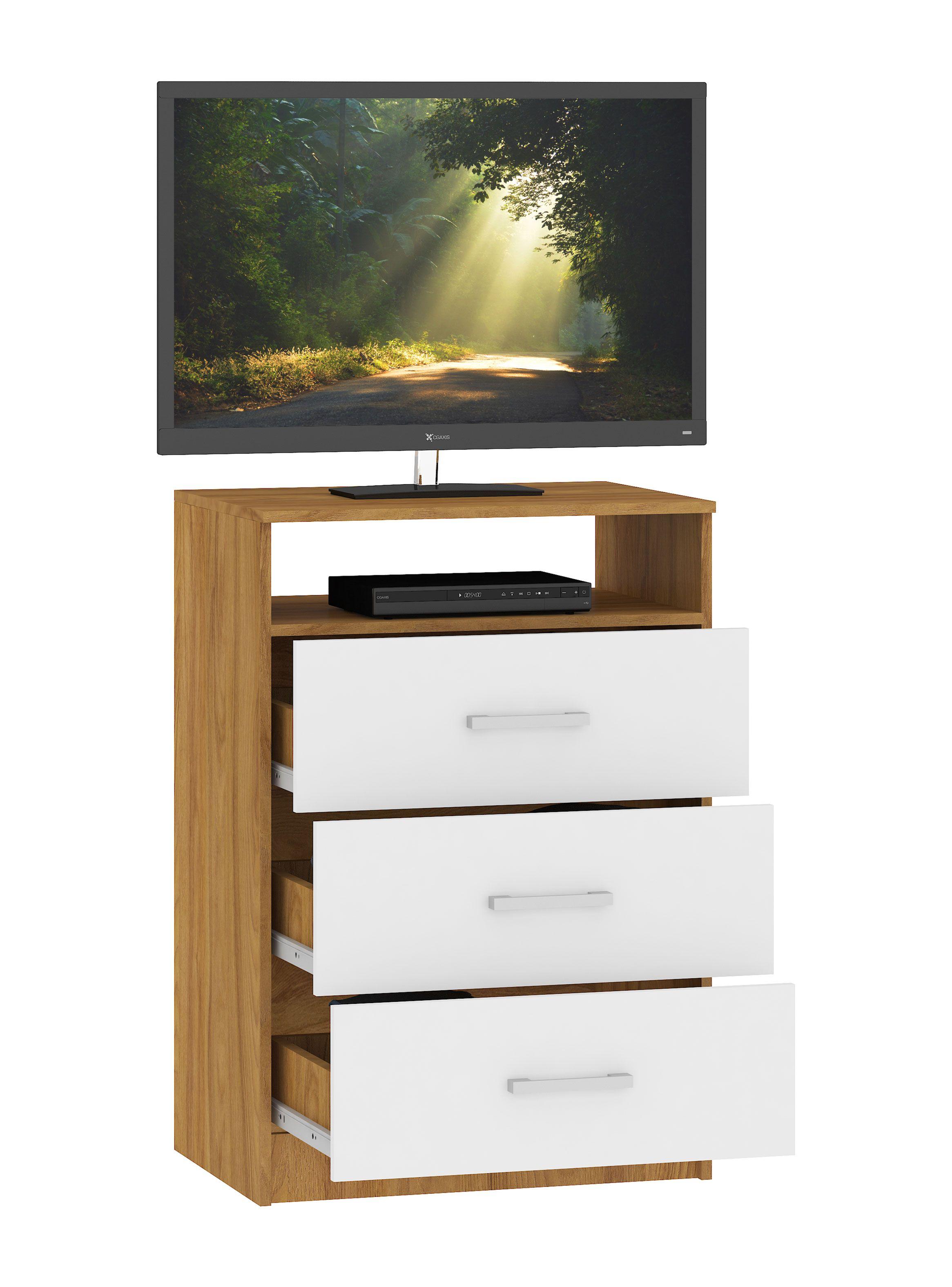 Cómoda TV 3 Cajones Nogal/Blanco-2