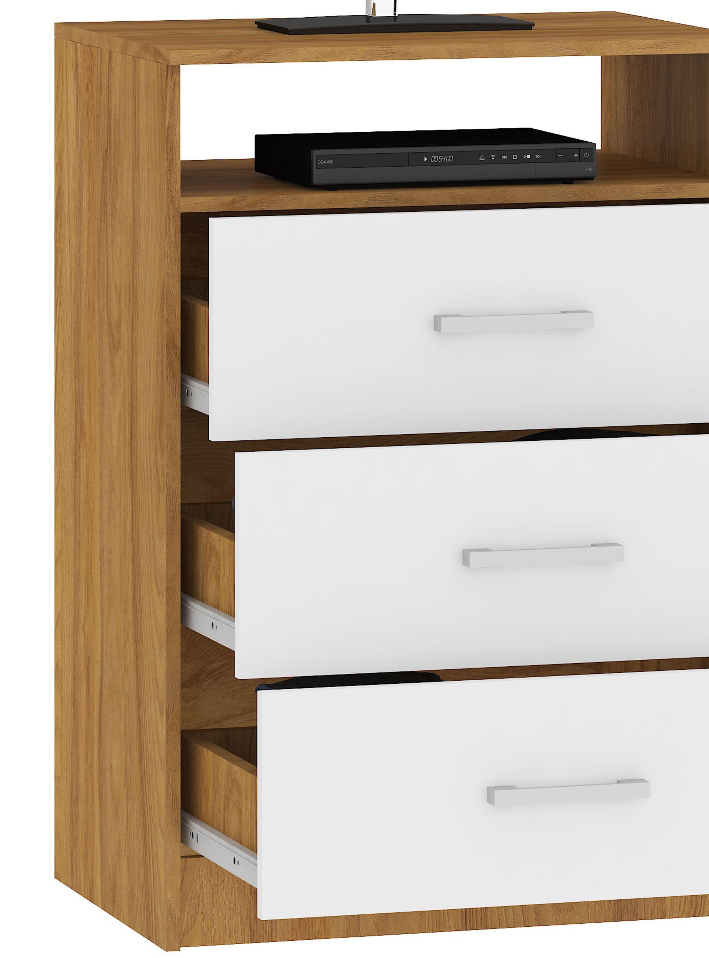 Cómoda TV 3 Cajones Nogal/Blanco-3