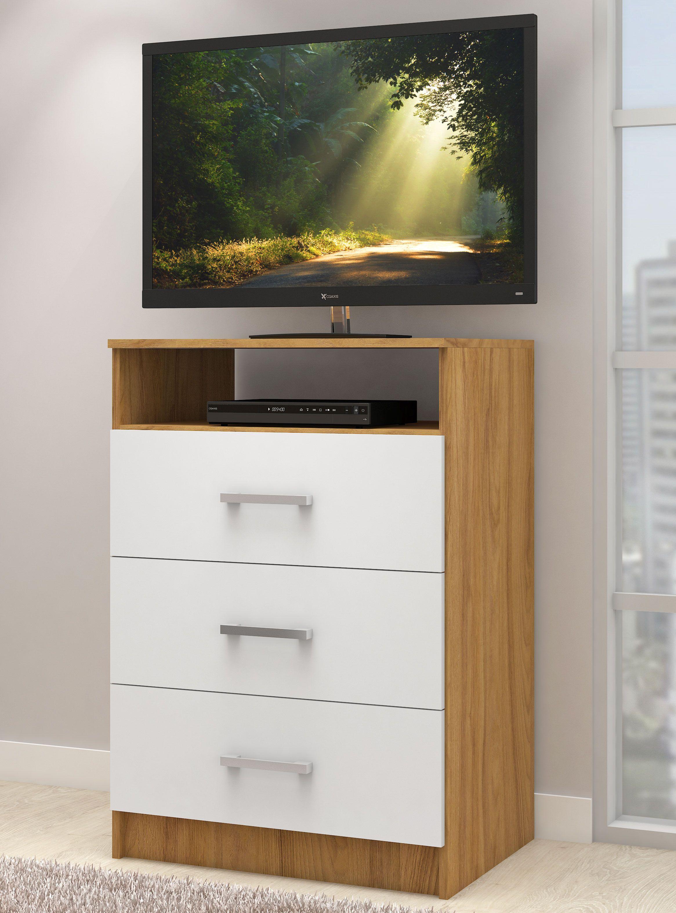 Cómoda TV 3 Cajones Nogal/Blanco-4