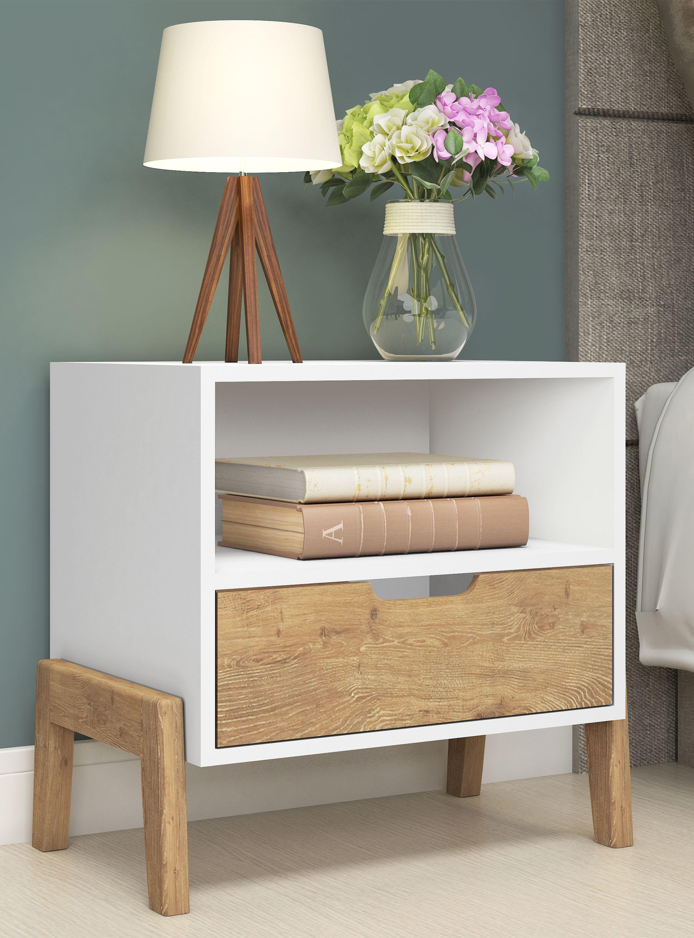 Velador 1 Cajón Bristol Blanco Miel-4