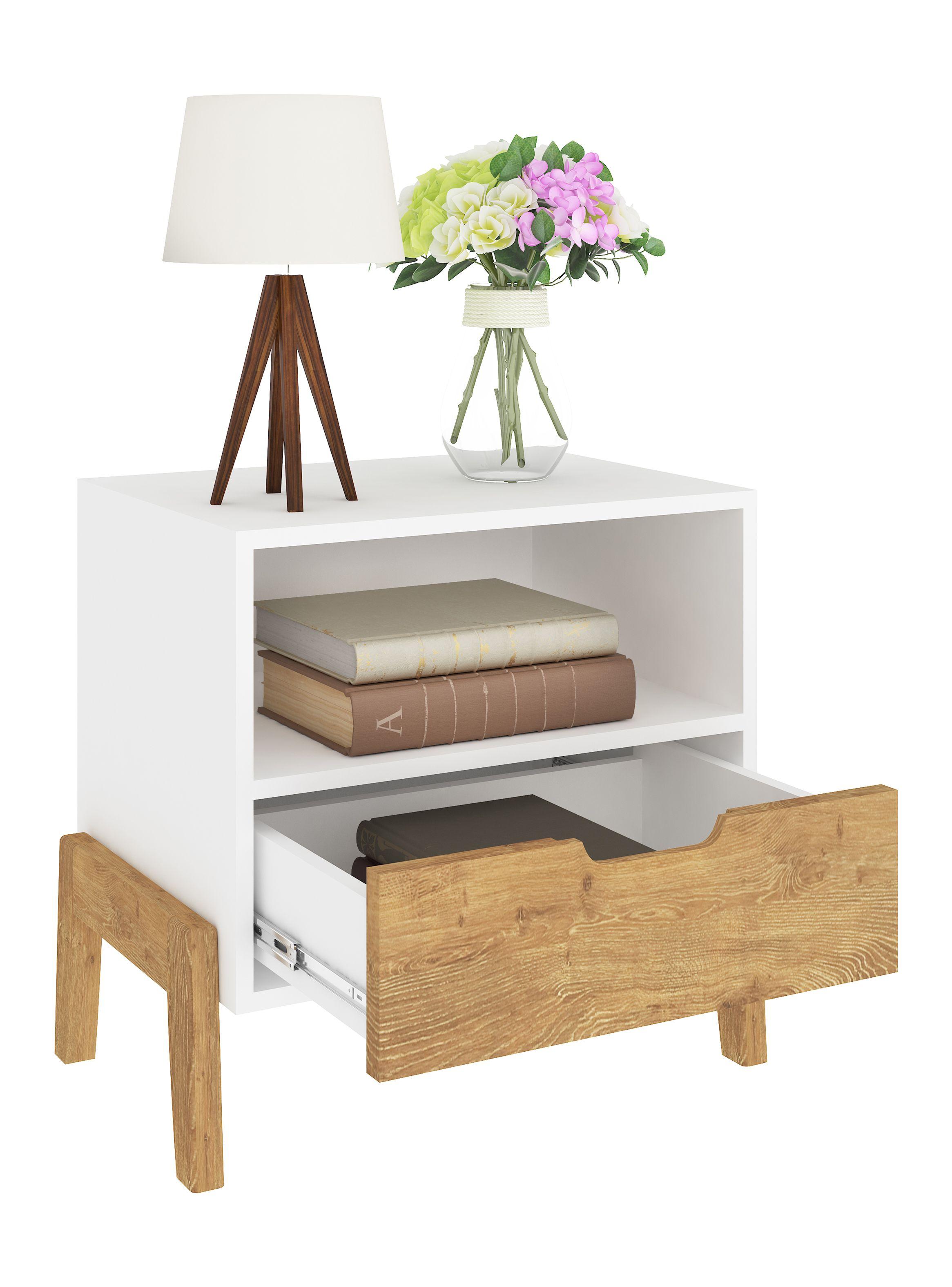 Velador 1 Cajón Bristol Blanco Miel-2