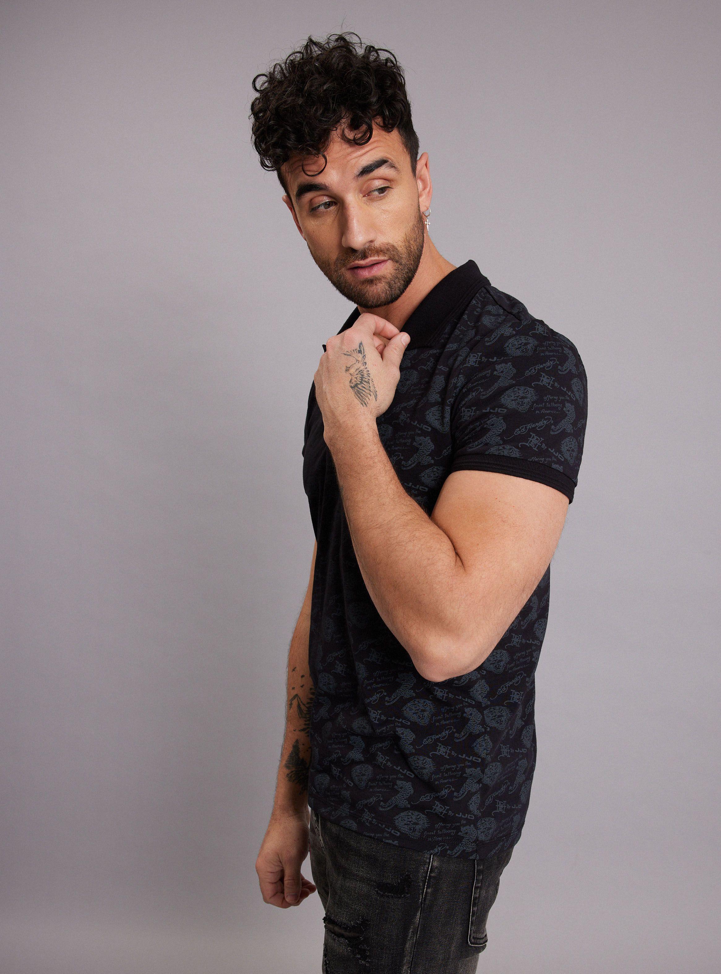 Polera Cuello Polo, Full Estampada Ed Hardy-0