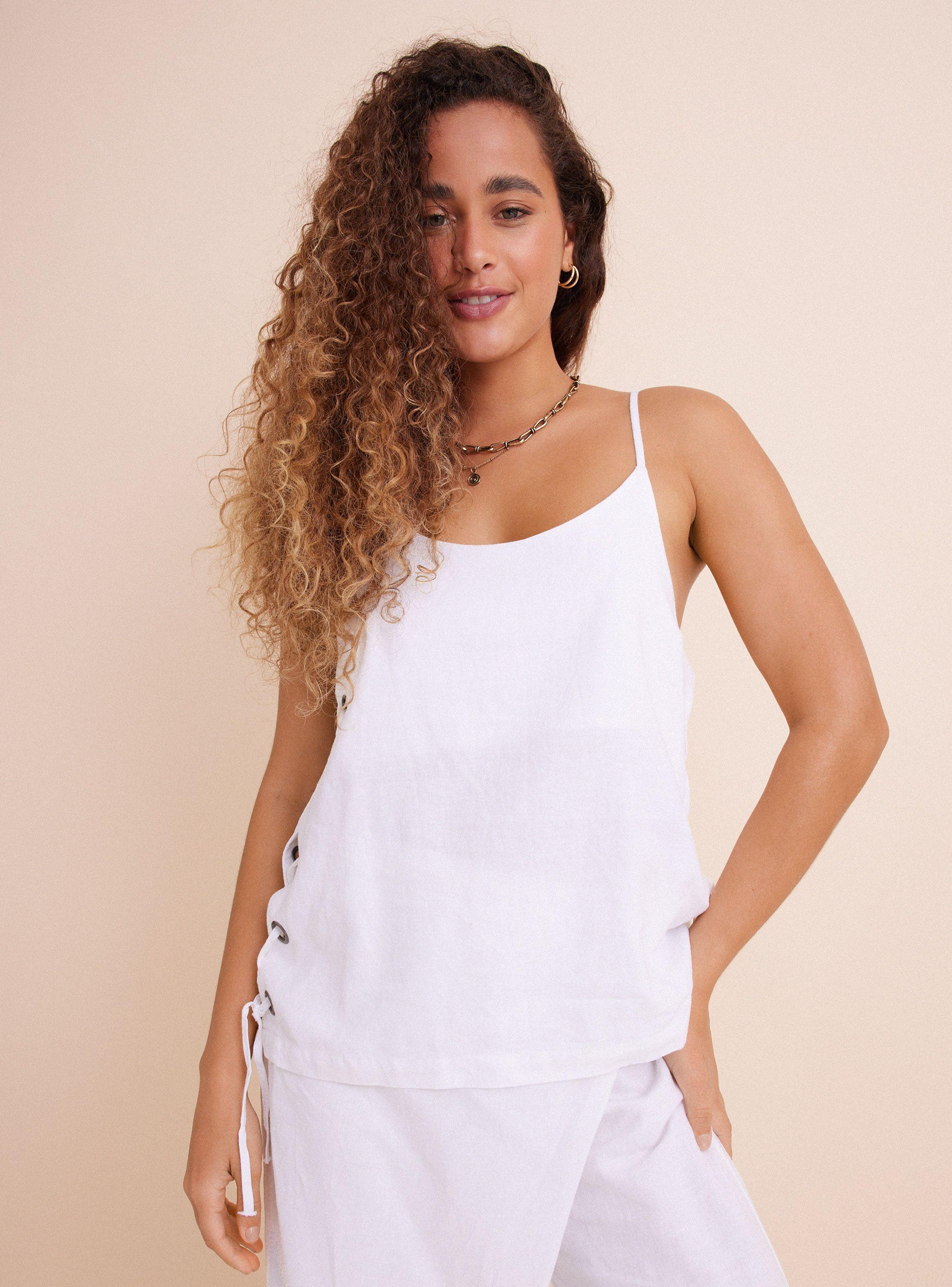 Polera Lino Ojetillos en Lados con Amarras-1