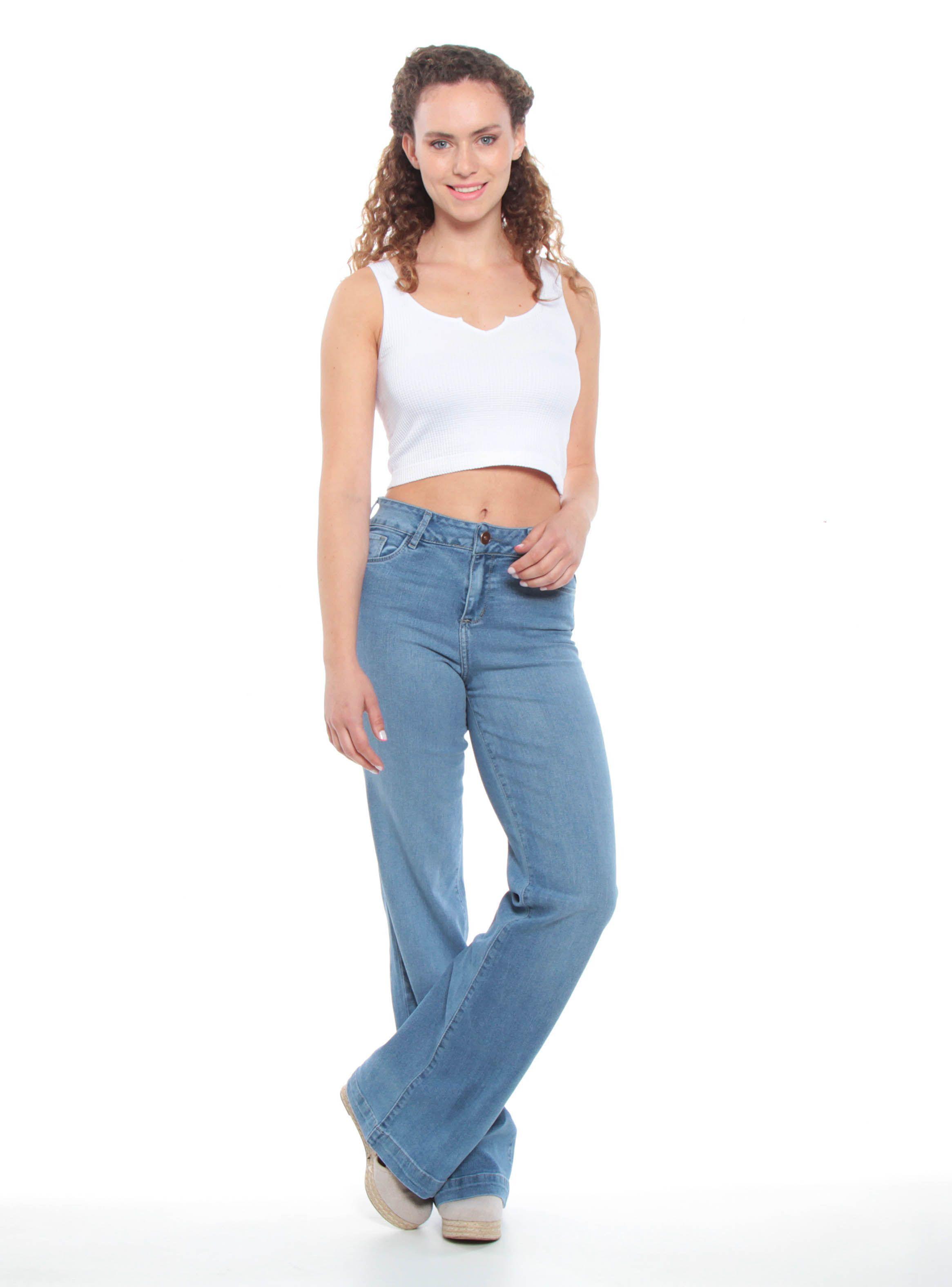 Jeans con Cierre Diseño Palazzo Tiro Alto-3