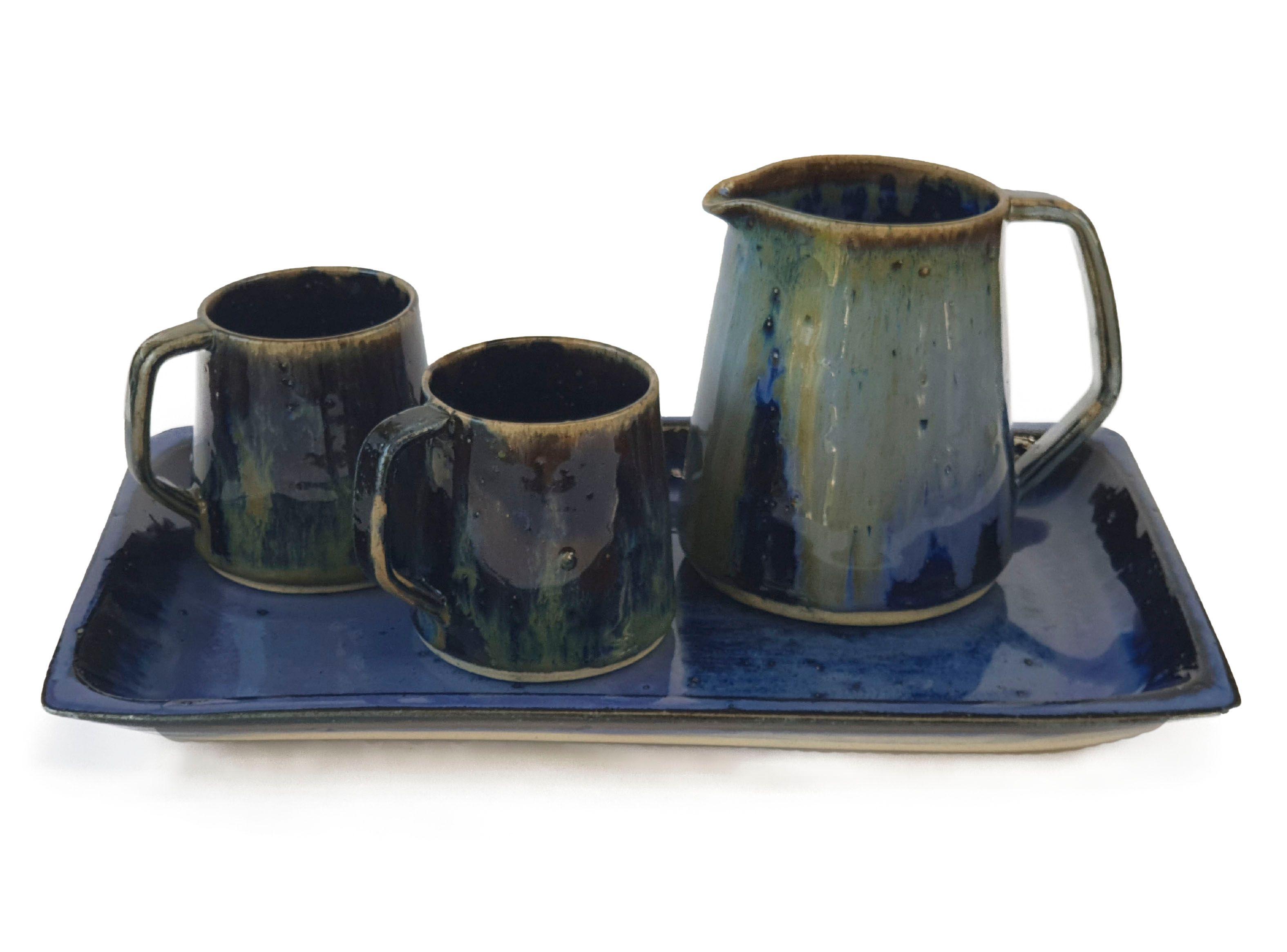 Juego Brigitte Lahsen Cerámicas de Café con Bandeja Azul-0