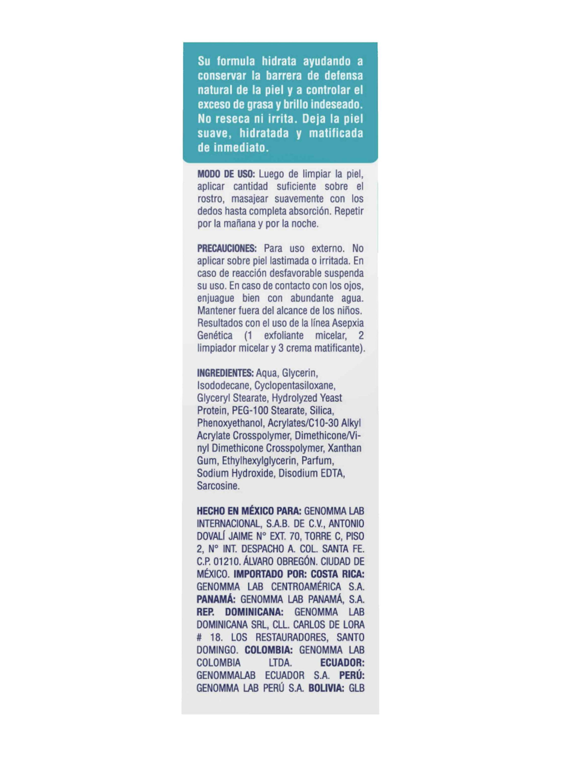 Crema Facial Asepxia GEN Matificante Hidratante Anti Brillo 50 G-2