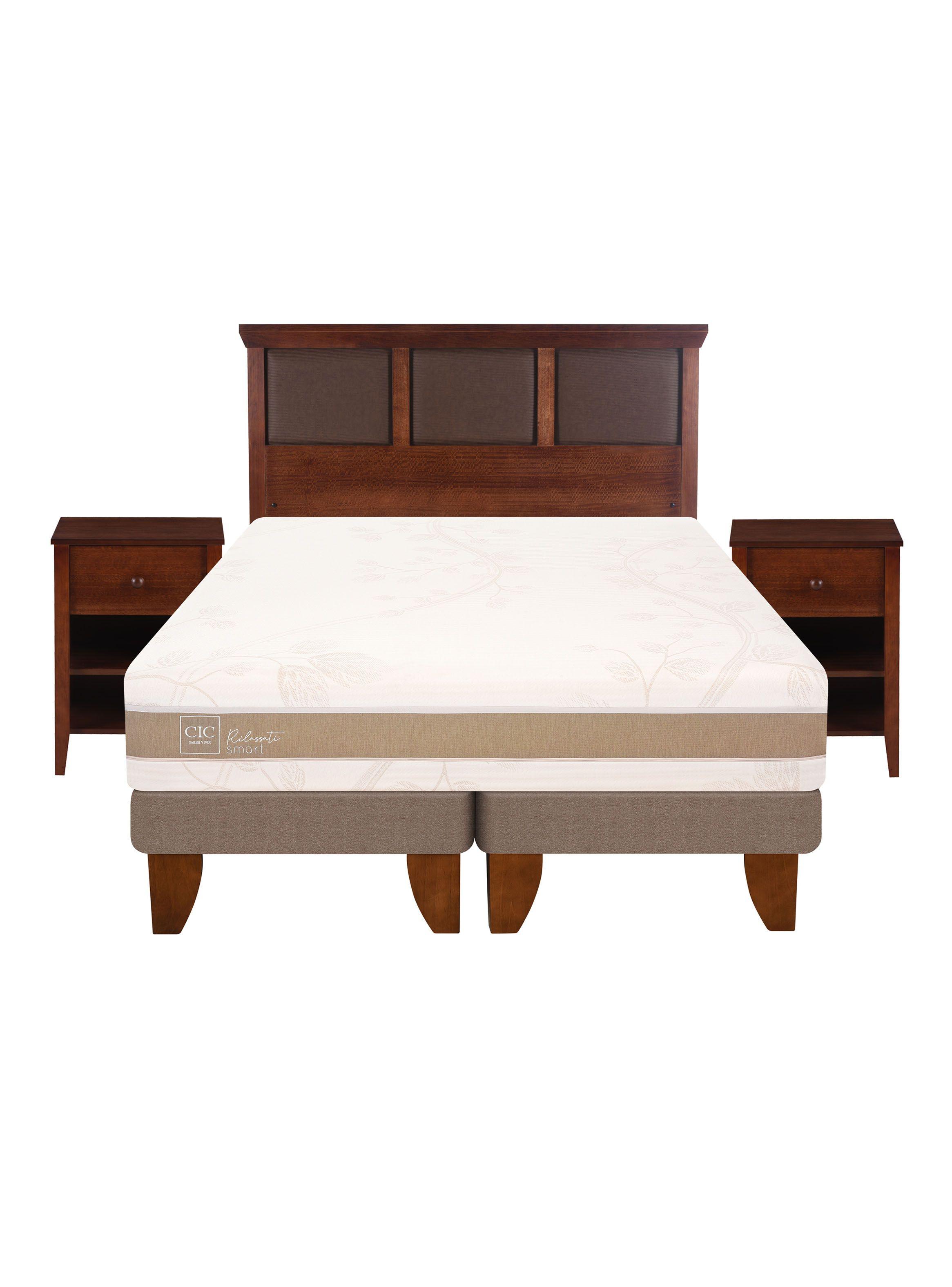Cama Europea Rilassati Infinity 2 Plazas Long Base Dividida + Set Muebles New Torino Café-2