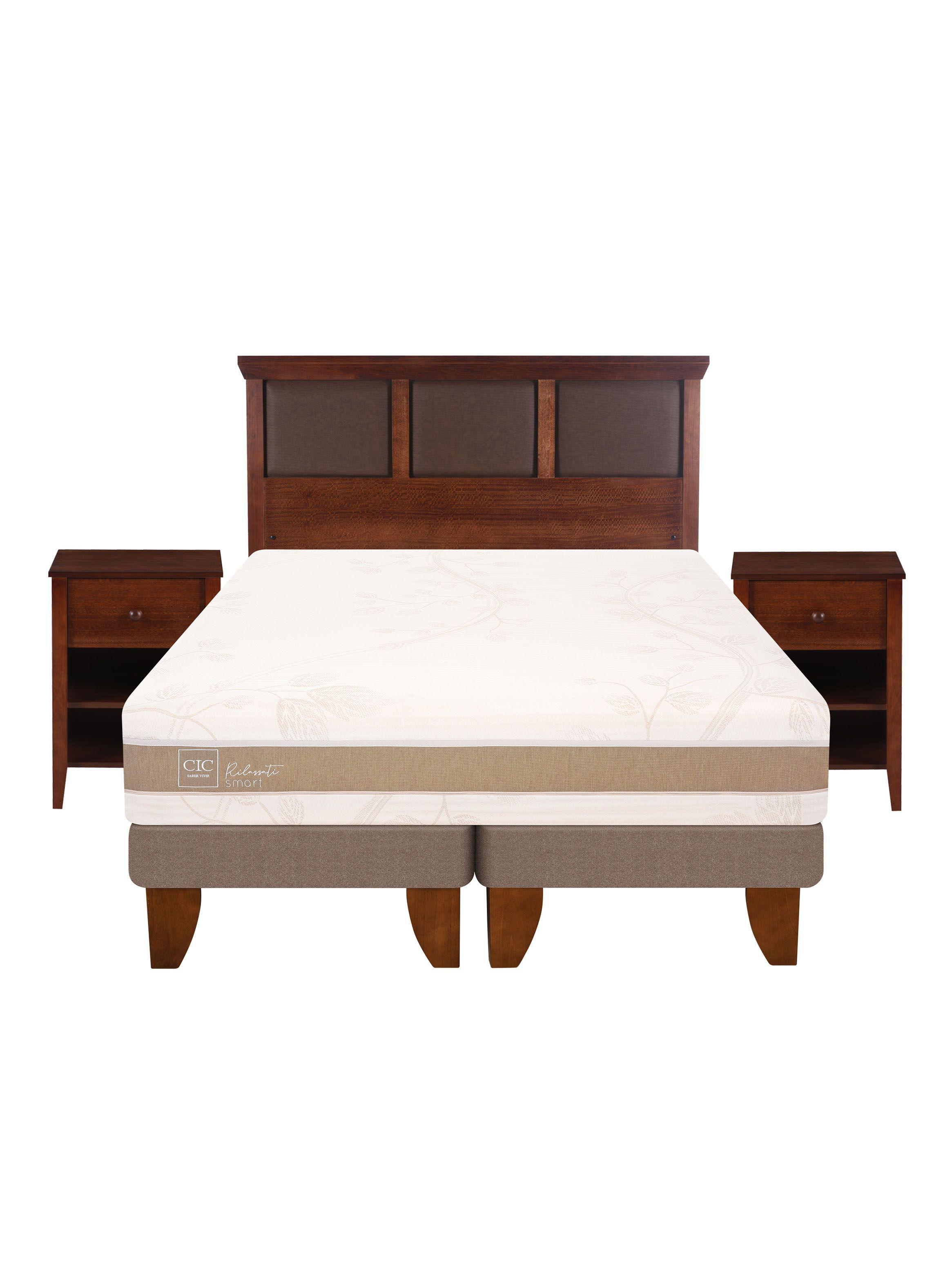 Cama Europea Rilassati Infinity King Base Dividida + Set Muebles New Torino Café-2