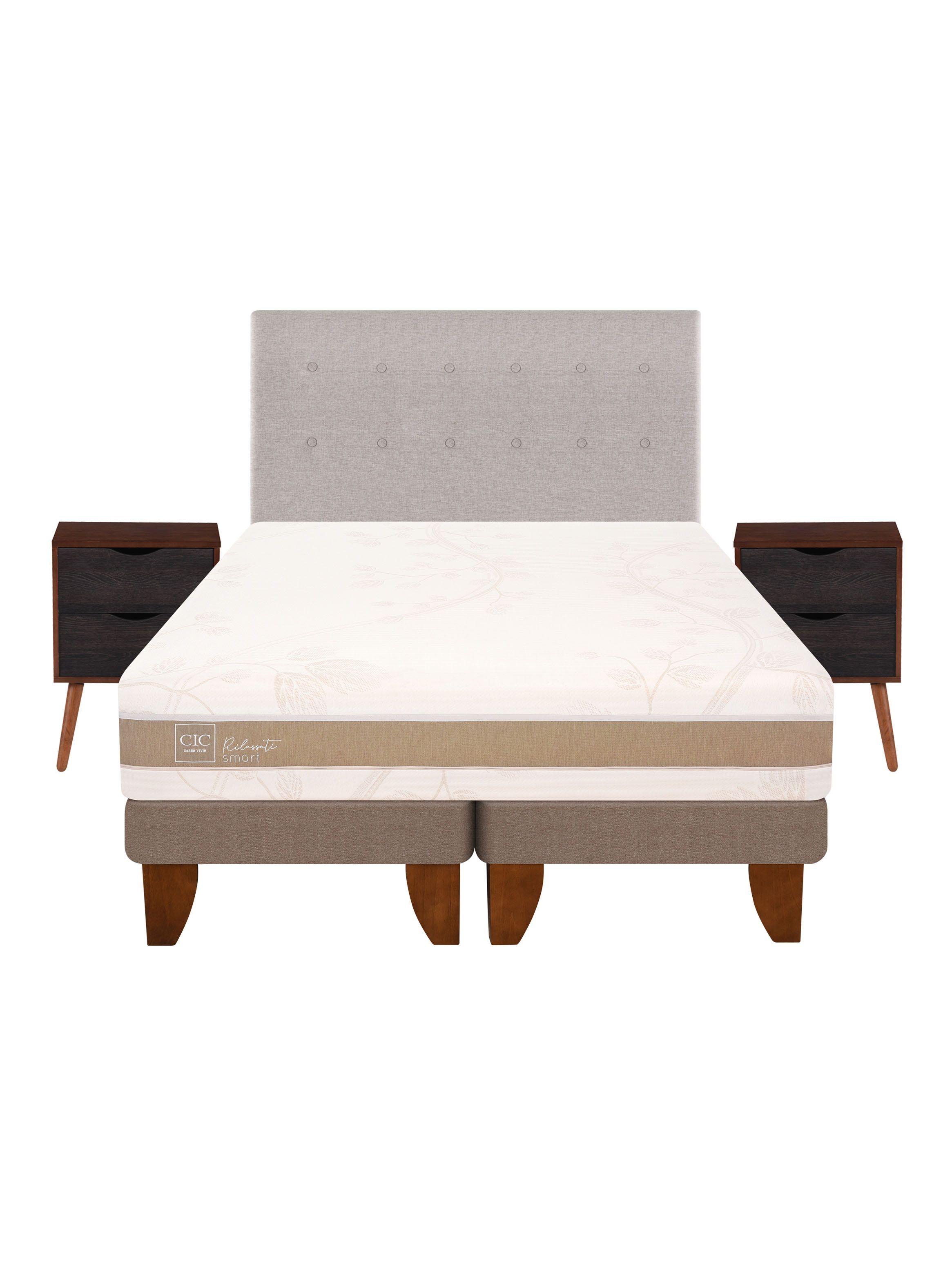 Cama Europea Rilassati Infinity 2 Plazas Long Base Dividida + Set Muebles Tigris Gris-2