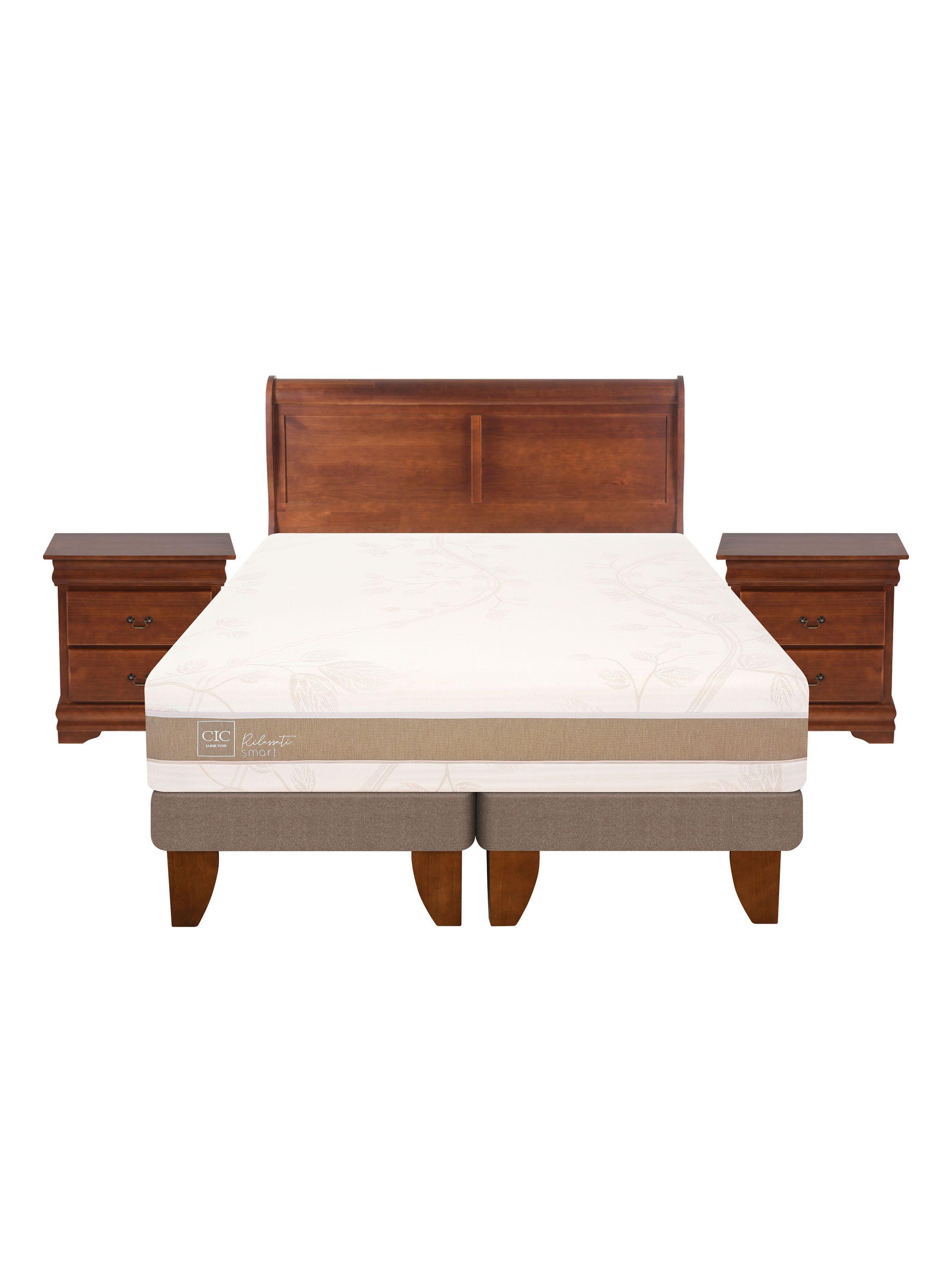 Cama Europea Rilassati Infinity 2 Plazas Long Base Dividida + Set Muebles Miro Café-2