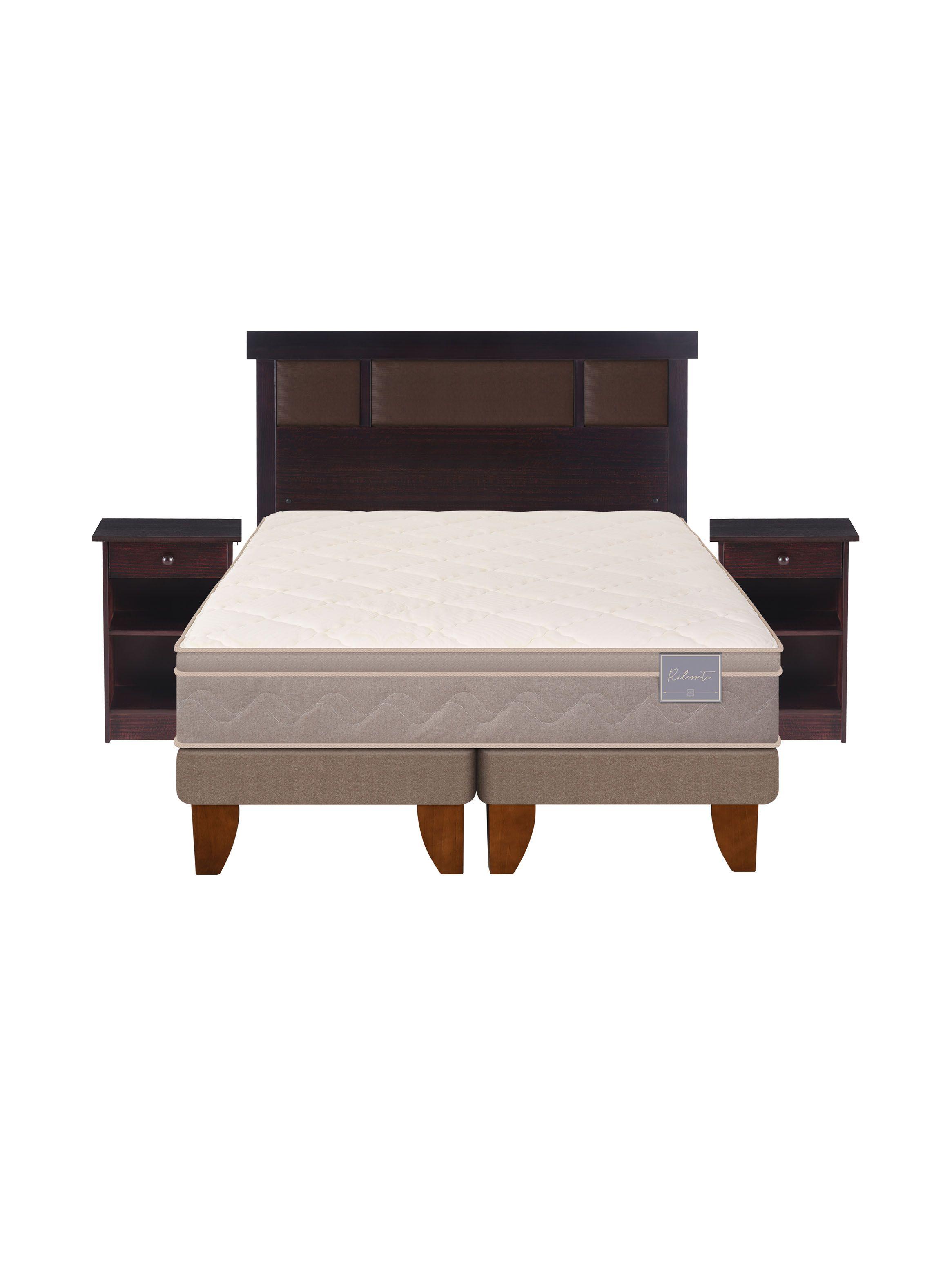Cama Europea Rilassati 2 Plazas Long Base Dividida + Set Muebles New Dublin Chocolate-2