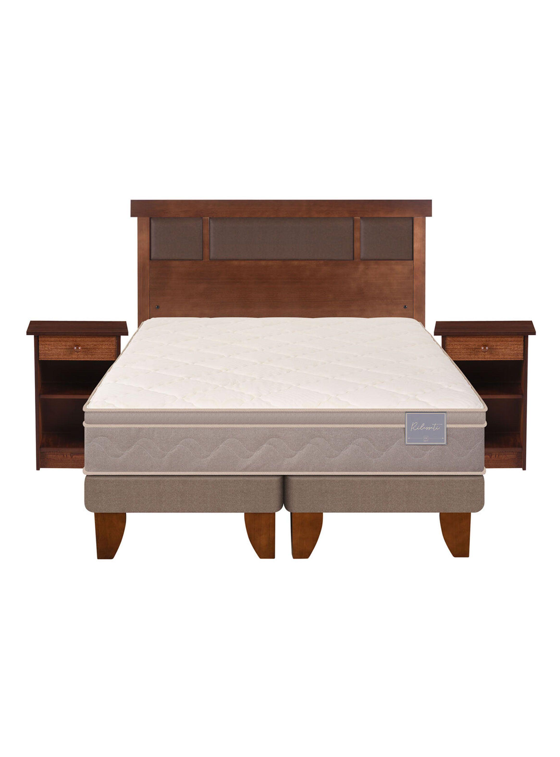 Cama Europea Rilassati 2 Plazas Long Base Dividida + Set Muebles New Dublin Café-2
