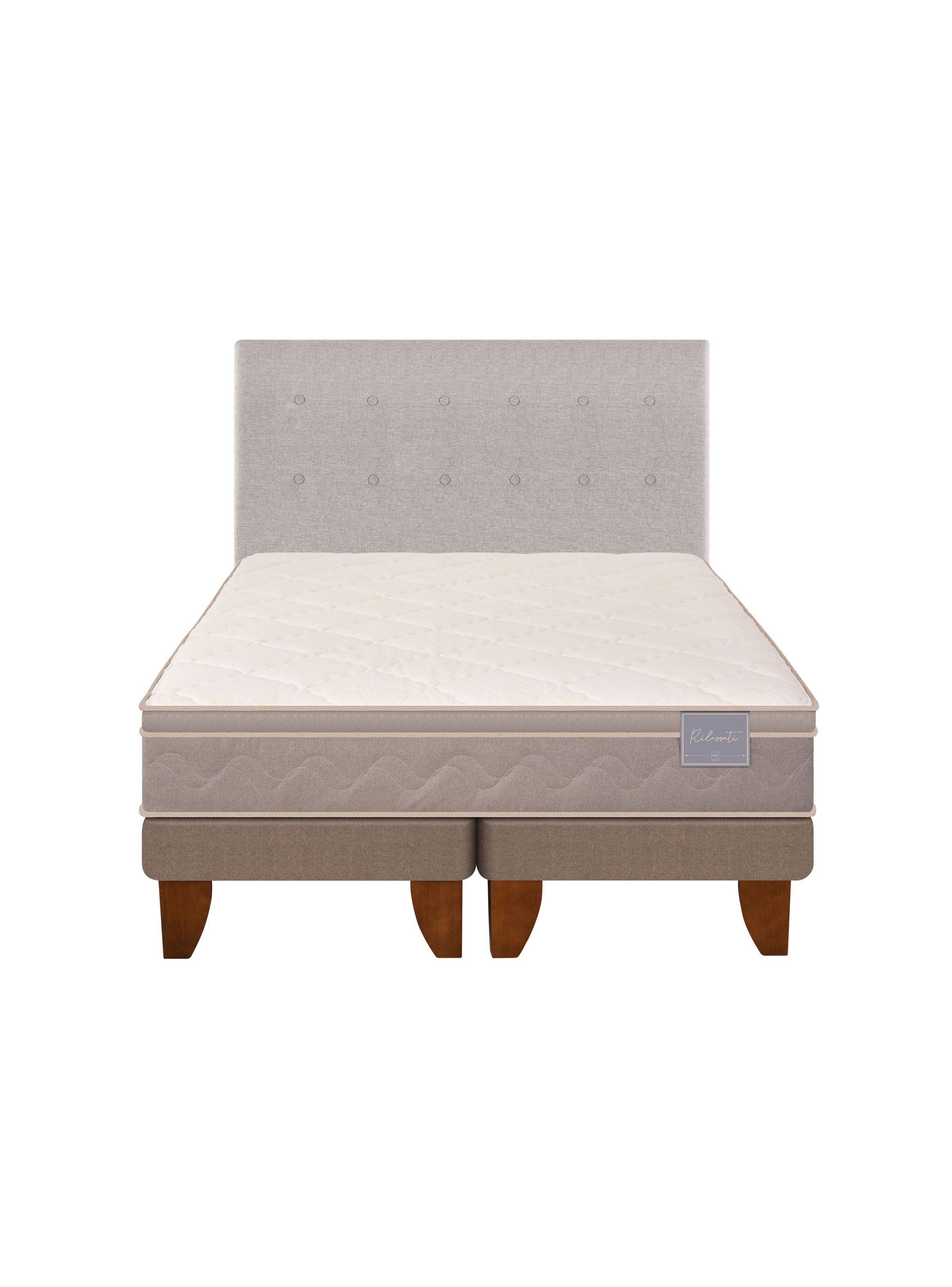 Cama Europea Rilassati 2 Plazas Base Dividida + Respaldo Tigris Gris-2
