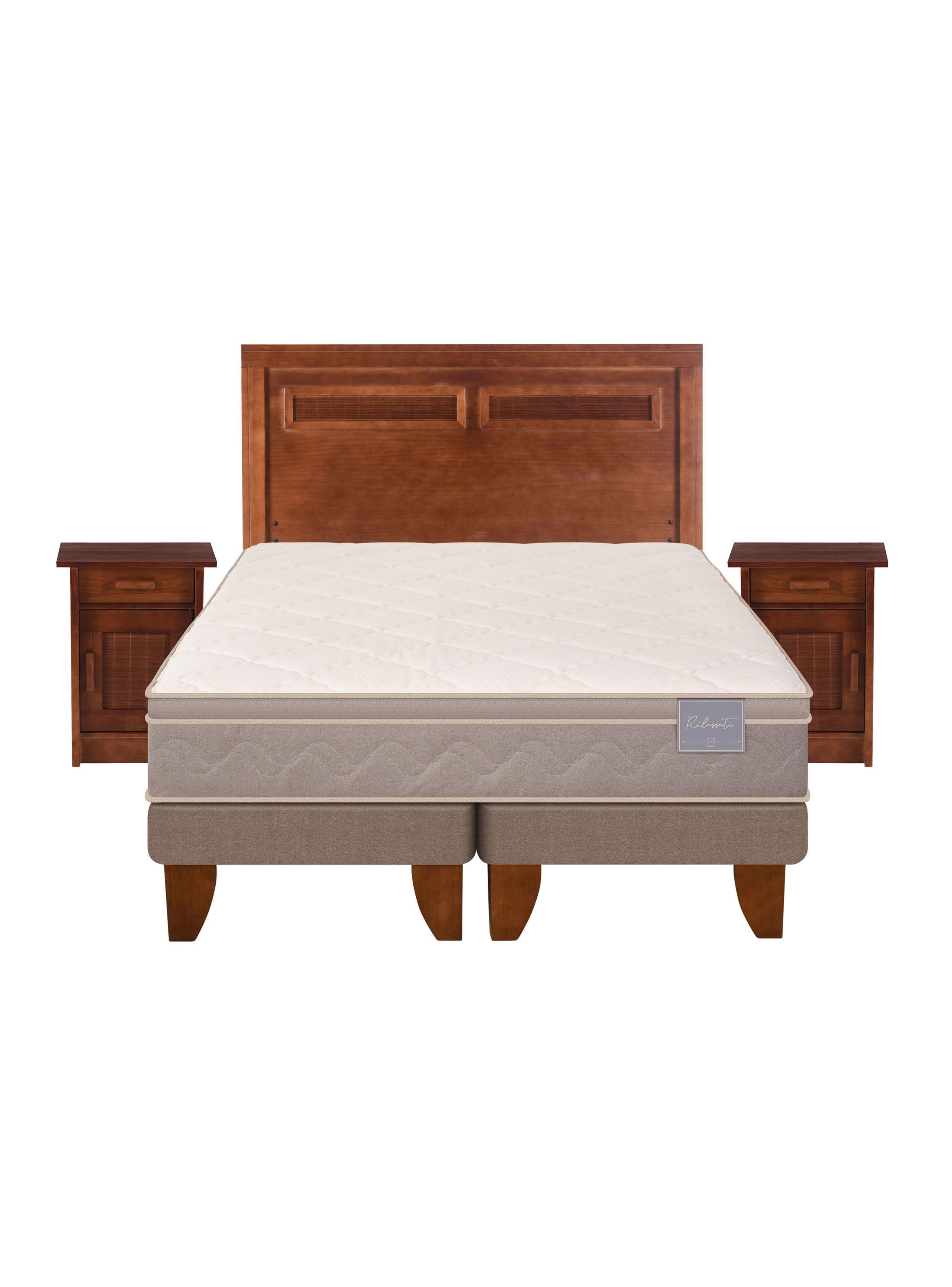 Cama Europea Rilassati 2 Plazas Long Base Dividida + Set Muebles Milan Café-2
