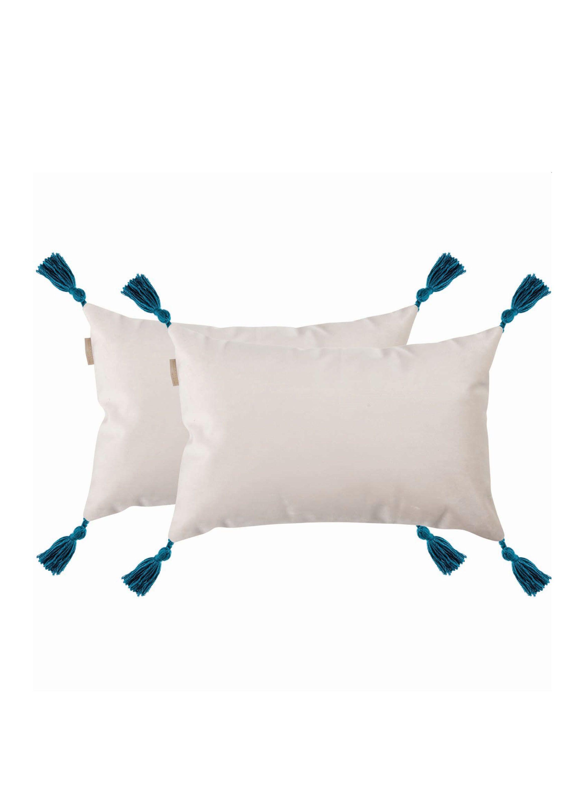 Pack Cojín Felpa Borlas Crudo 50 x 33 cm-0