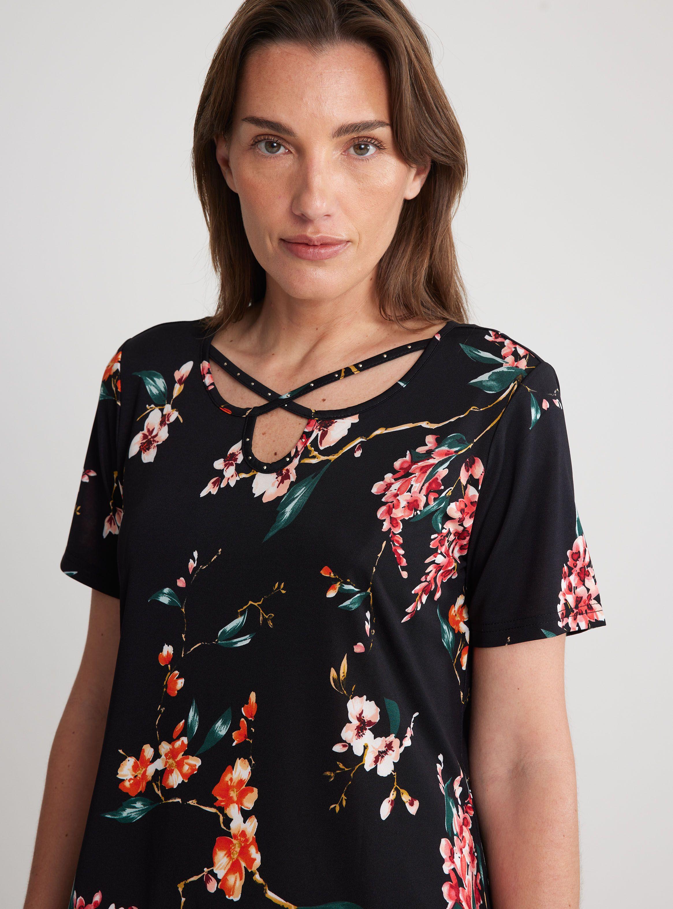 Polera Estampada con Tiras Cruzadas en Escote-2