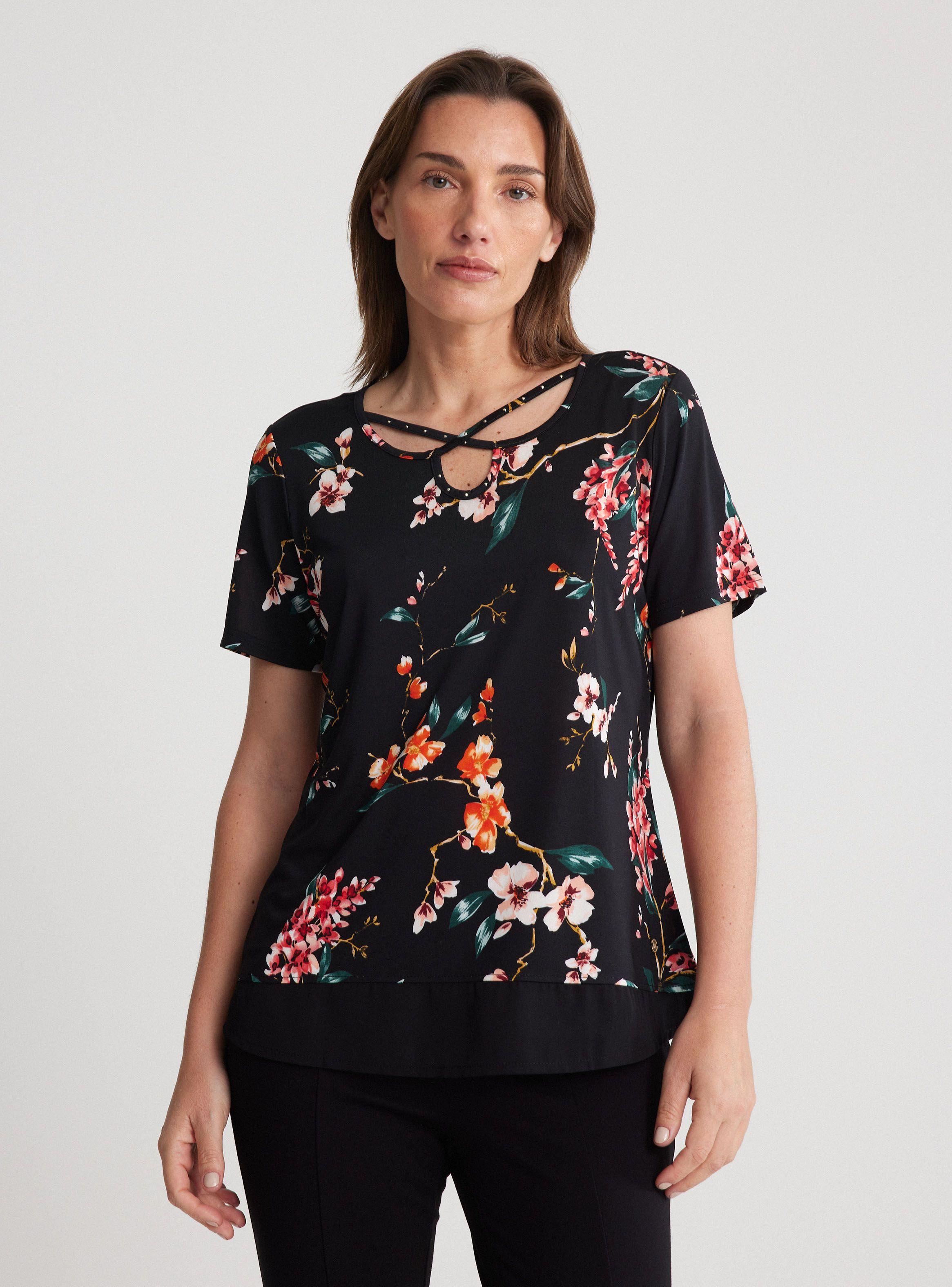 Polera Estampada con Tiras Cruzadas en Escote-0