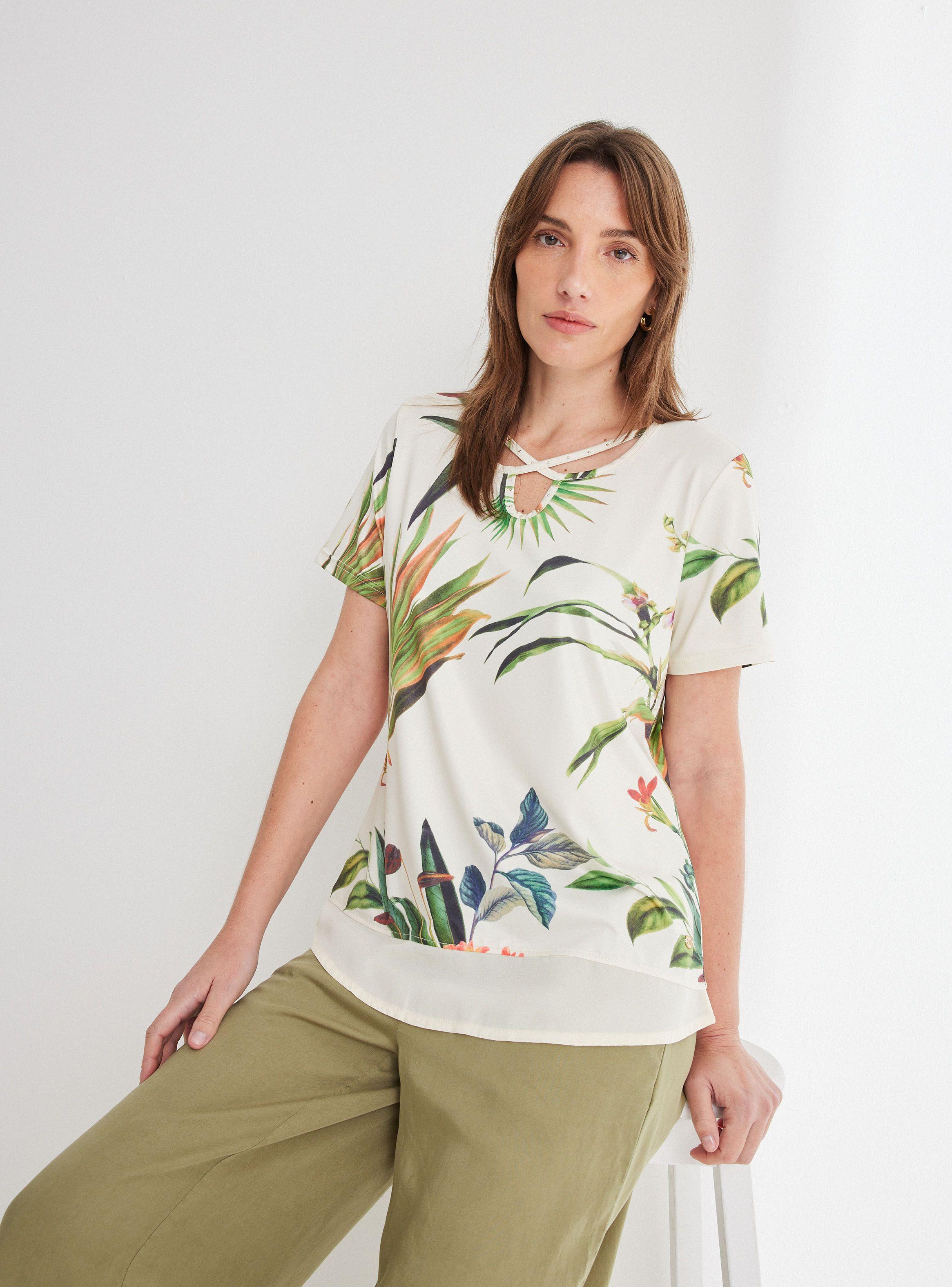 Polera Estampada con Tiras Cruzadas en Escote-0