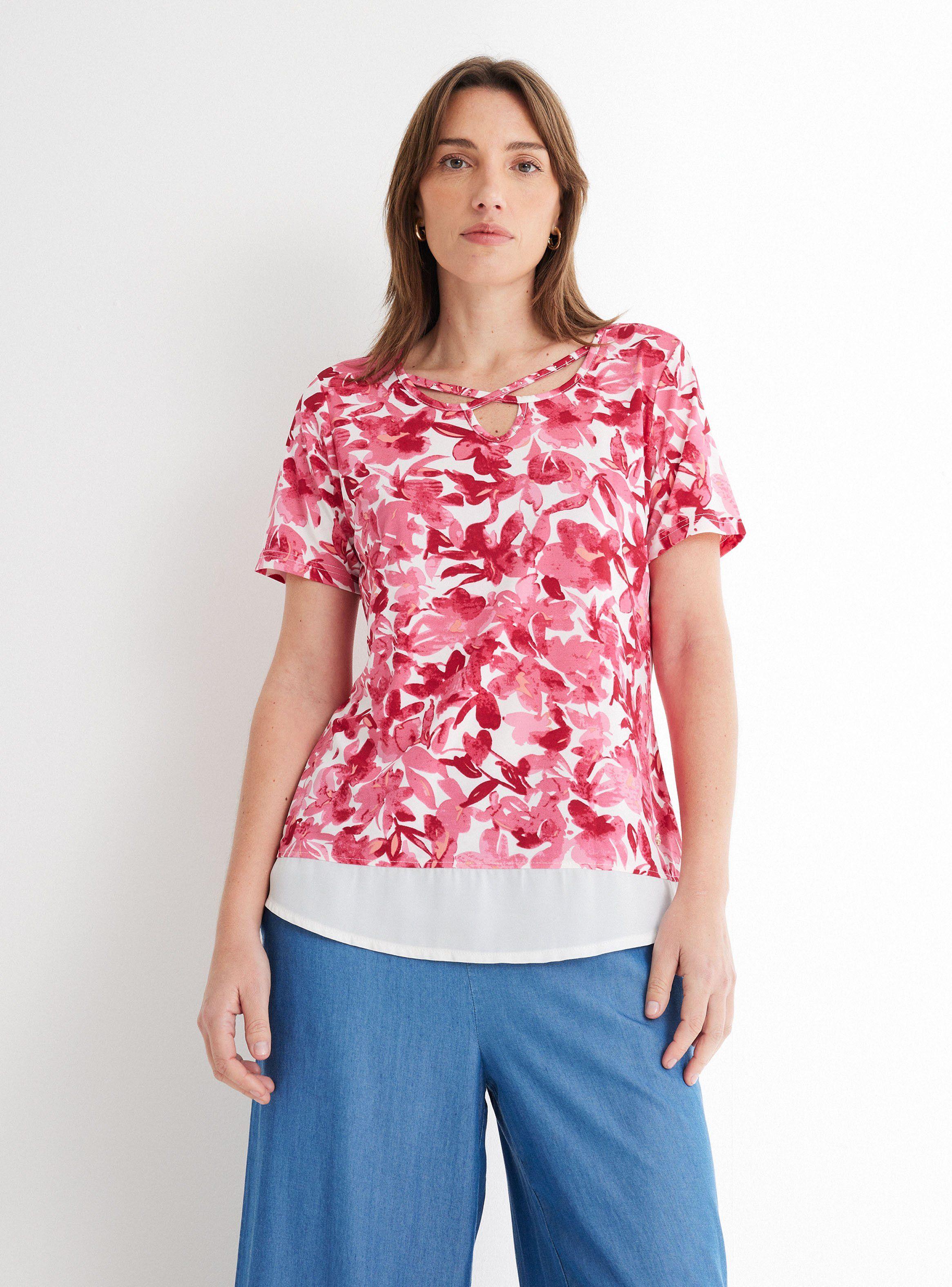 Polera Estampada con Tiras Cruzadas en Escote-0