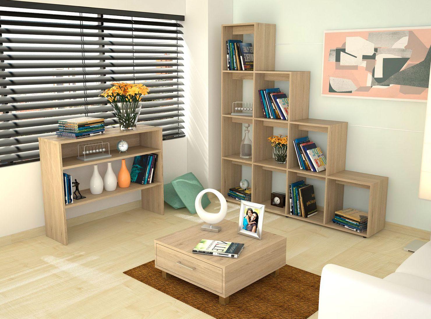 Combo Living Beijing Rovere Biblioteca Escalera + Arrimo + Mesa de Centro-4
