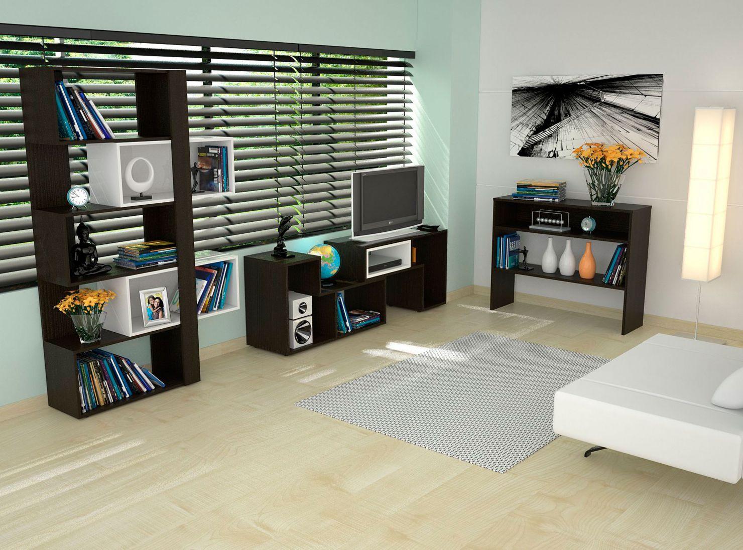 Combo Living Beijing Wengué Rack Extensible TV 40'' + Biblioteca Cubo + Arrimo-7