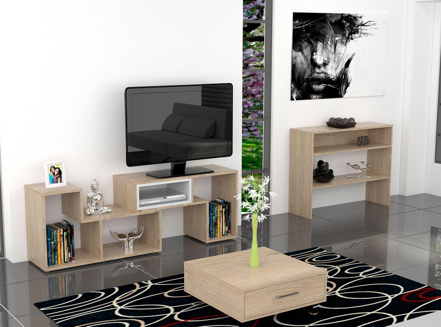 Combo Living Beijing Rovere Rack Extensible TV 40'' + Arrimo + Mesa de Centro-7