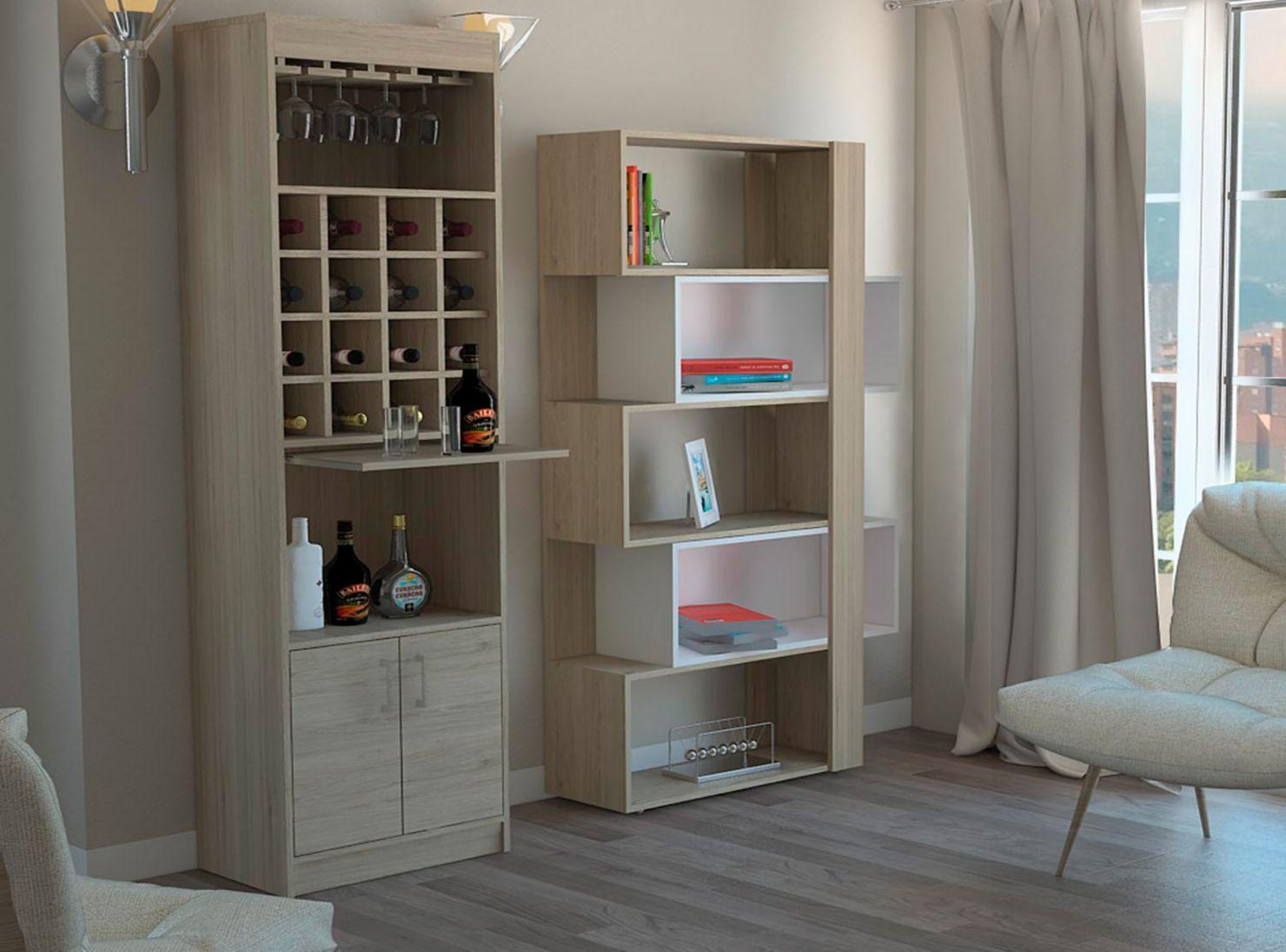 Combo TuHome Living Beijing Rovere Bar Kava + Biblioteca Cubo Amaretto TuHome-3