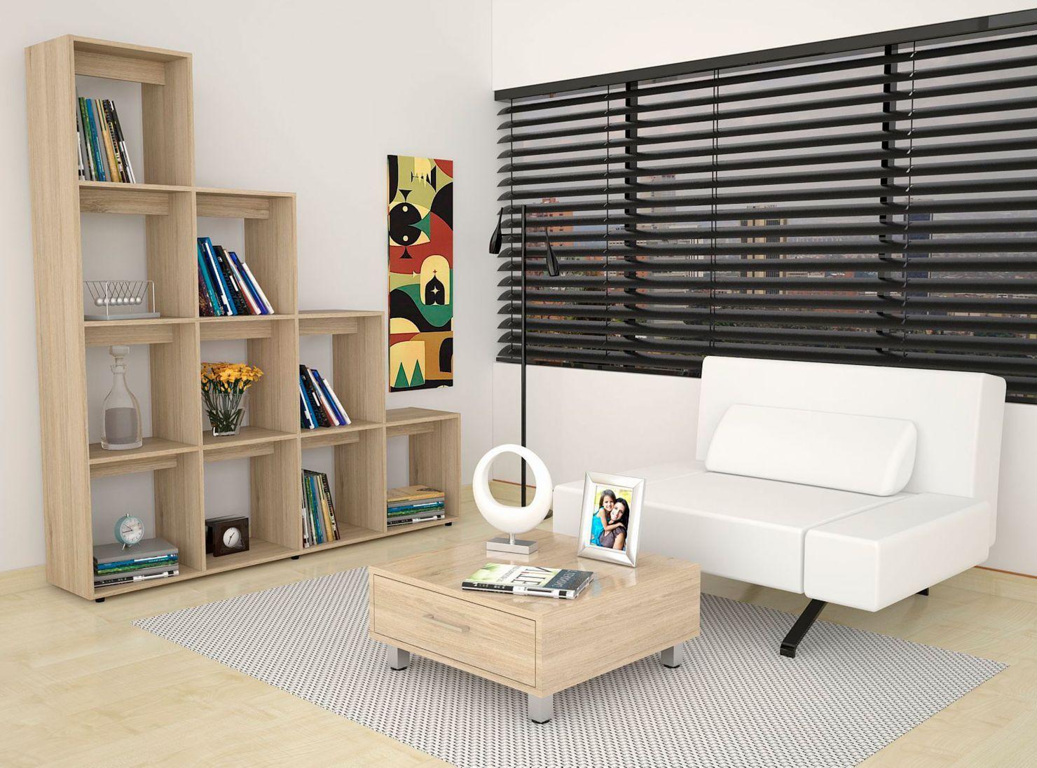 Combo Living Beijing Rovere Biblioteca Escalera + Mesa de Centro-5