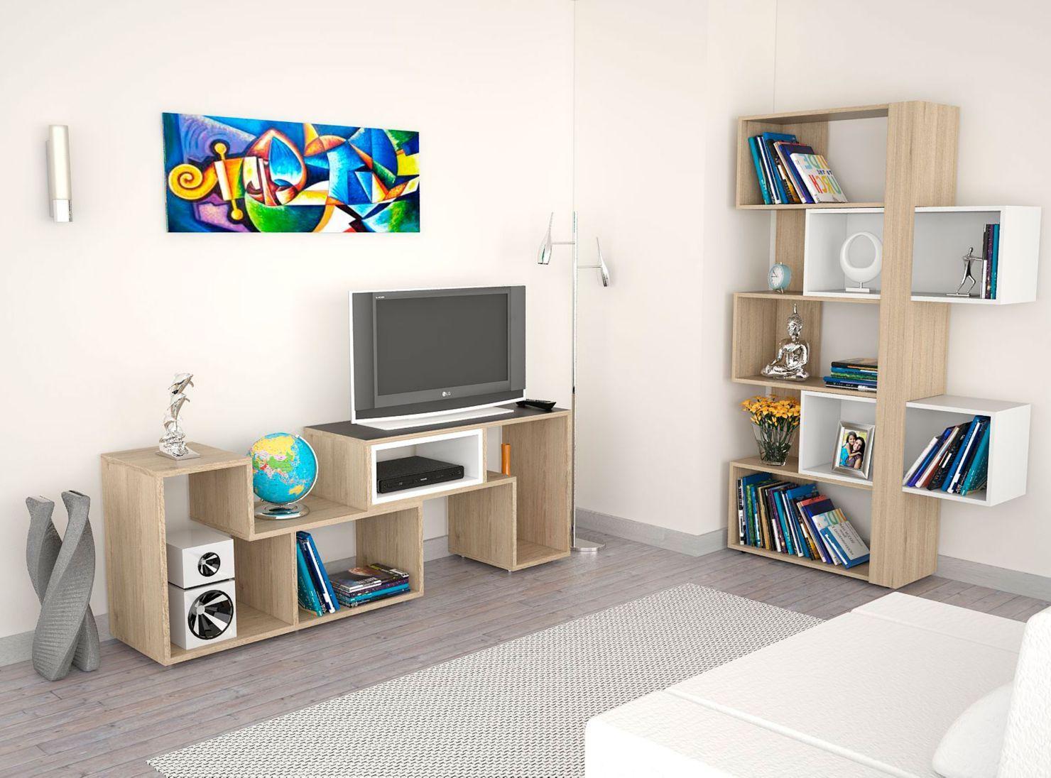 Combo TuHome Living Beijing Rovere Rack Extensible TV 40'' + Biblioteca Cubo TuHome-5