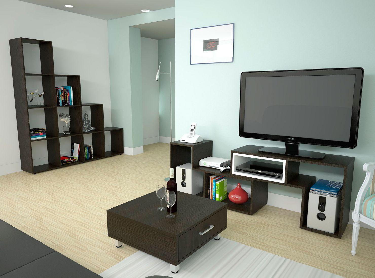 Combo Living Beijing Wengué Rack Extensible TV 40'' + Biblioteca Escalera + Mesa de Centro TuHome-7