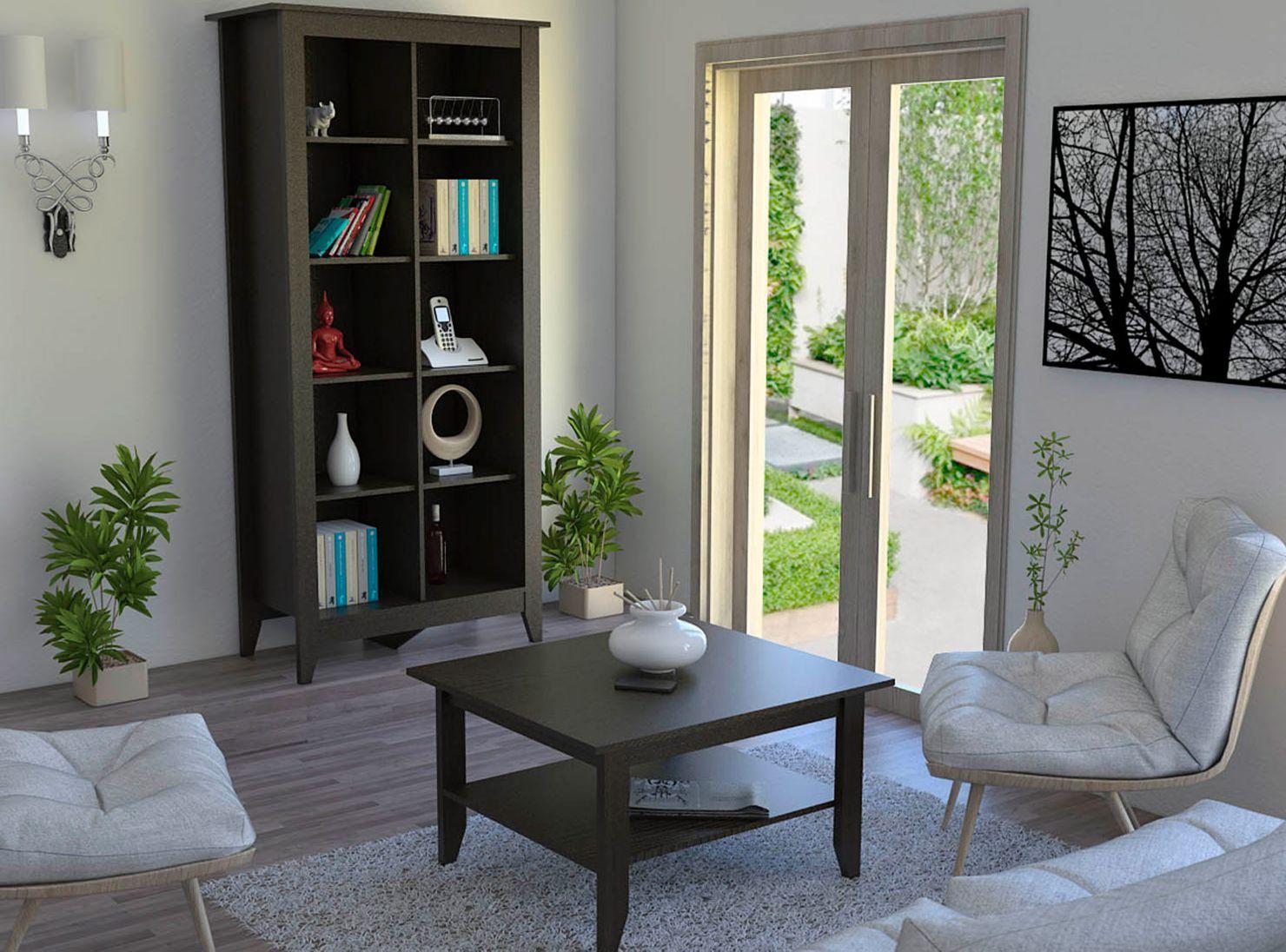 Combo Living Essential Wengué Librero + Mesa de Centro Attimo-1
