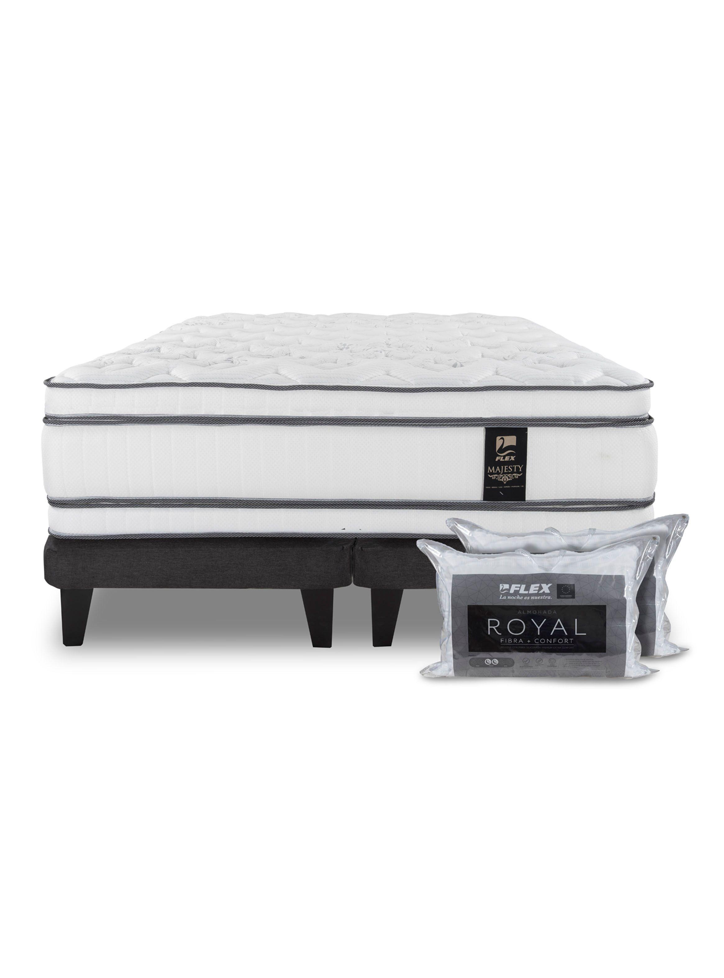 Cama Europea Majesty 2 Plazas Base Dividida Grafito + Almohada Viscoelástica-2