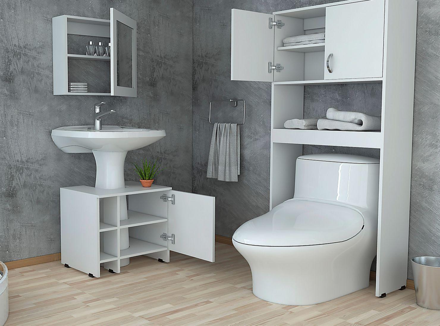 Combos Baño Big Bath Botiquín Espejo + Optimizador Lavamanos 47-A + Armario 2 Puertas TuHome-2