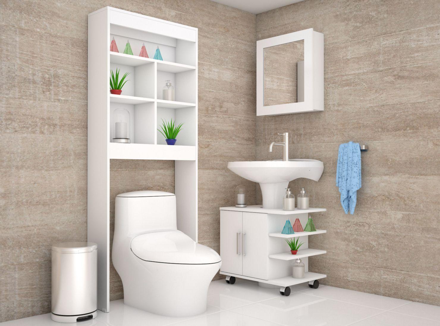 Combos Baño Big Bath Botiquín Espejo + Optimizador Lavamanos 2 Puertas + Optimizador Espacios-3