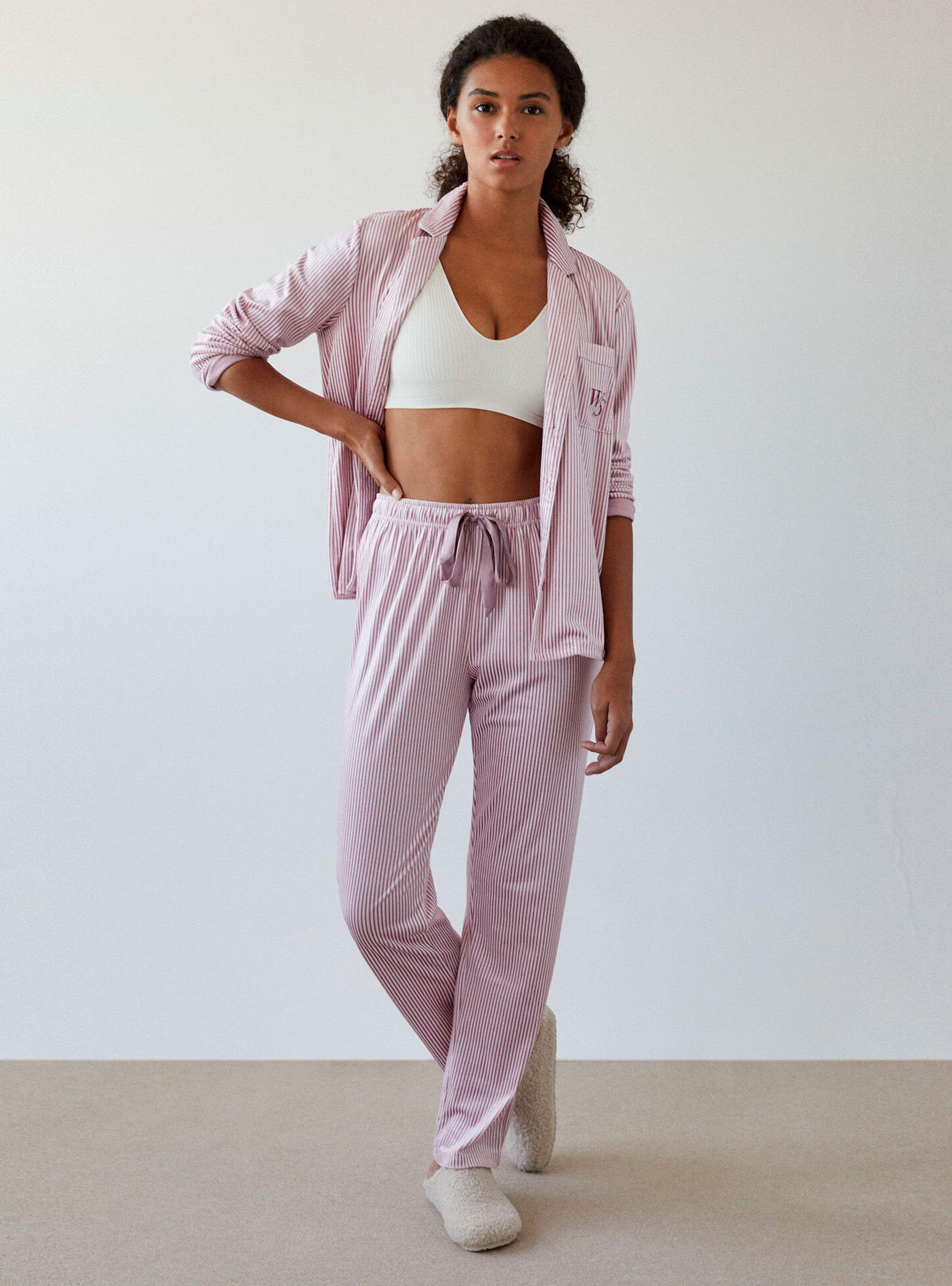 Pijama Camisero Largo Rayas Rosas-0